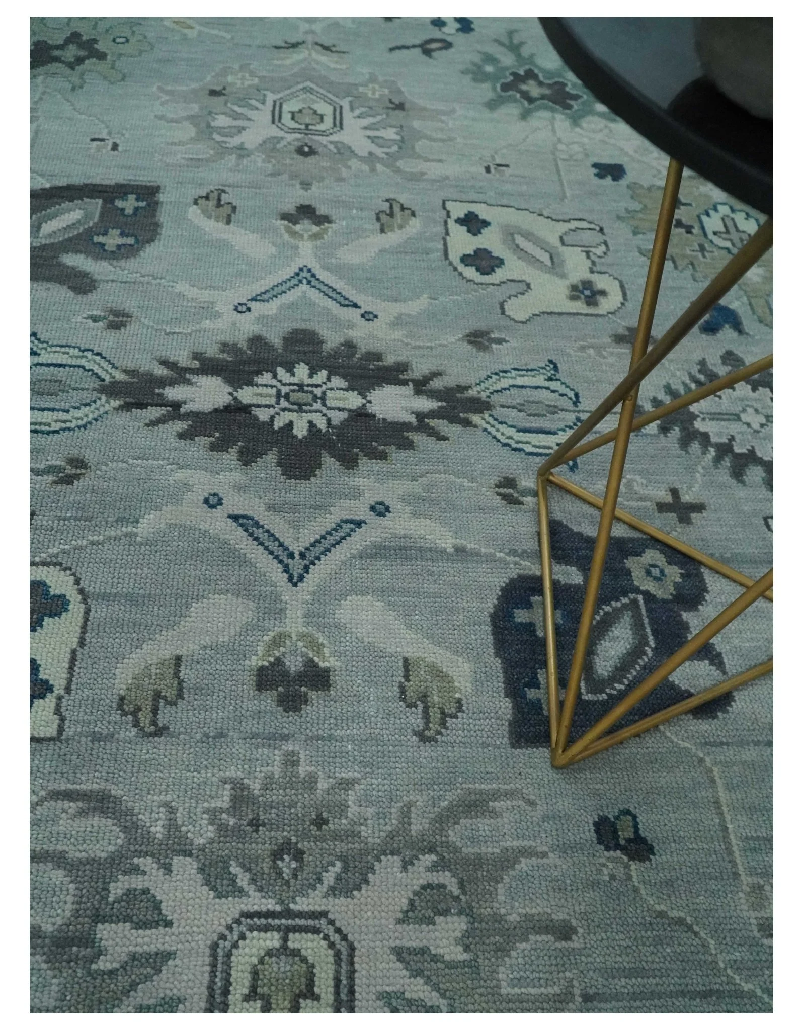 Light Blue Hand knotted Traditional Oushak Multi Size wool Area Rug - Image 2