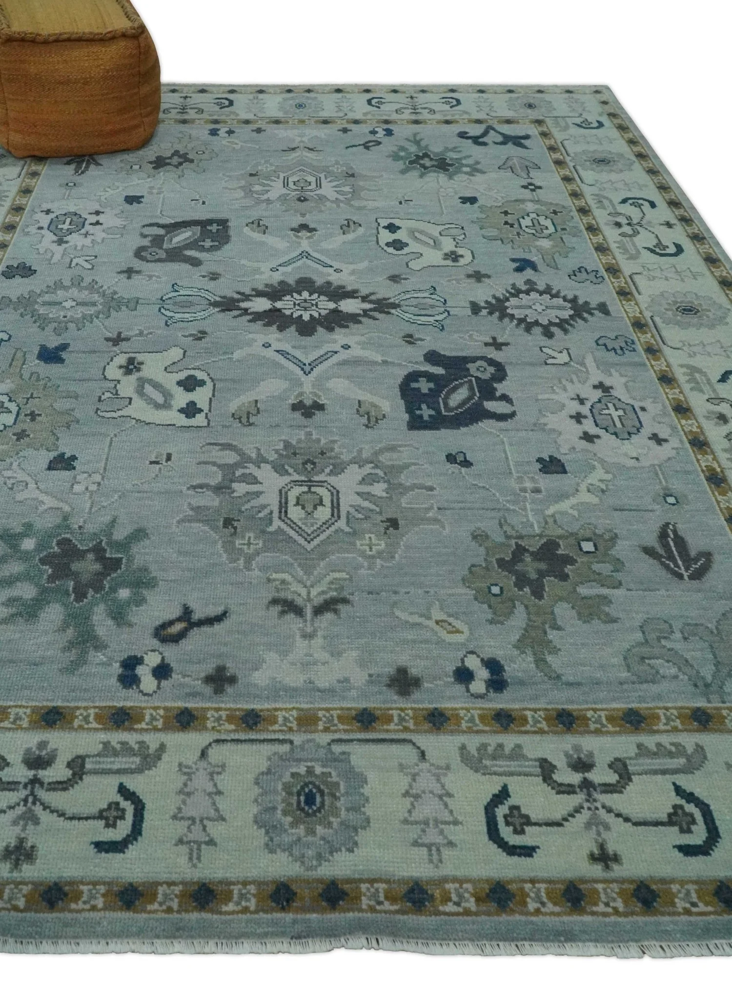Light Blue Hand knotted Traditional Oushak Multi Size wool Area Rug - Image 3