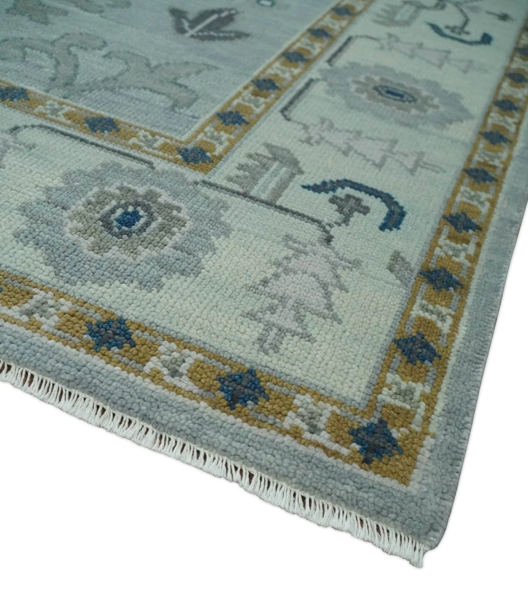 Light Blue Hand knotted Traditional Oushak Multi Size wool Area Rug - Image 5