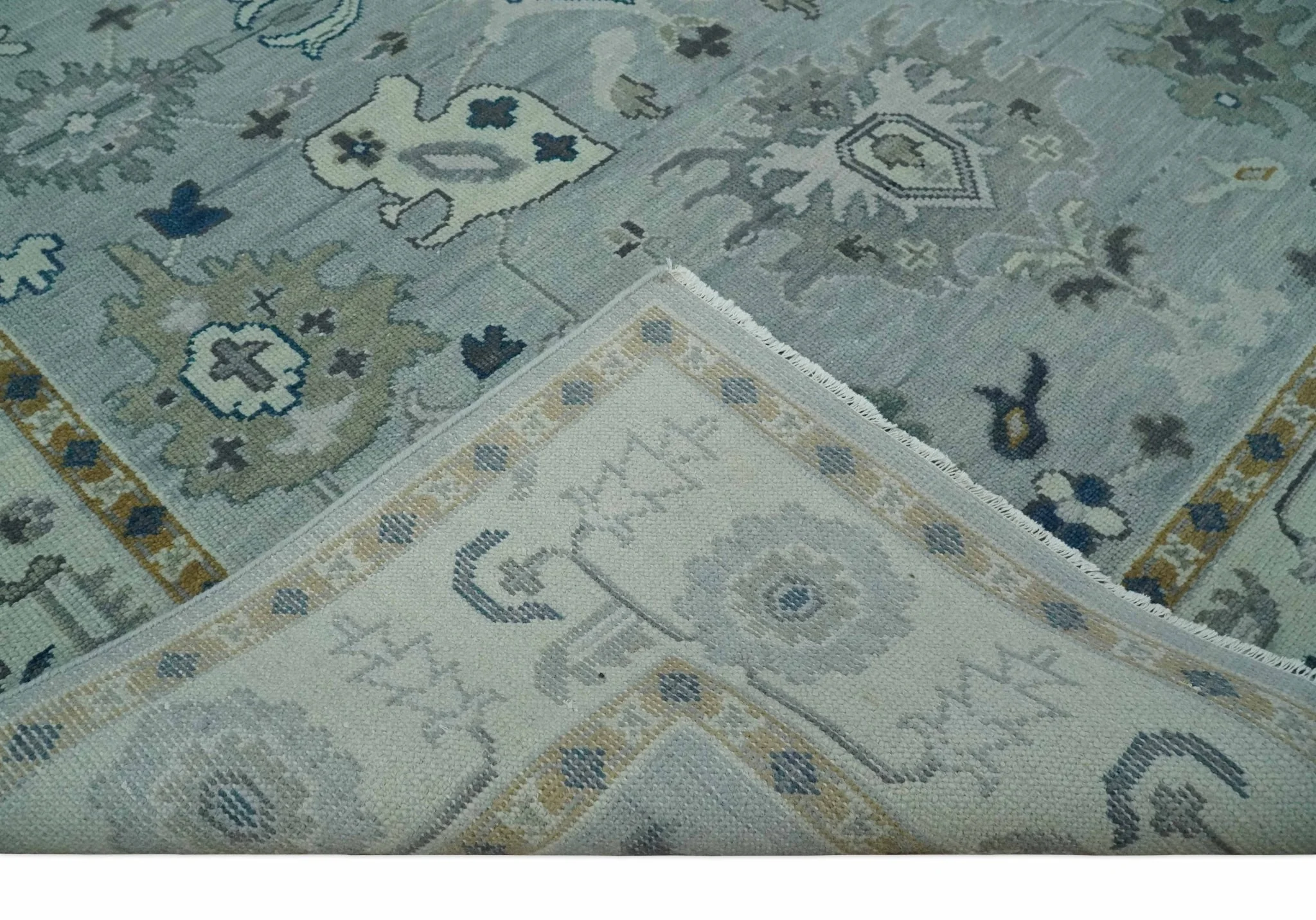 Light Blue Hand knotted Traditional Oushak Multi Size wool Area Rug - Image 7