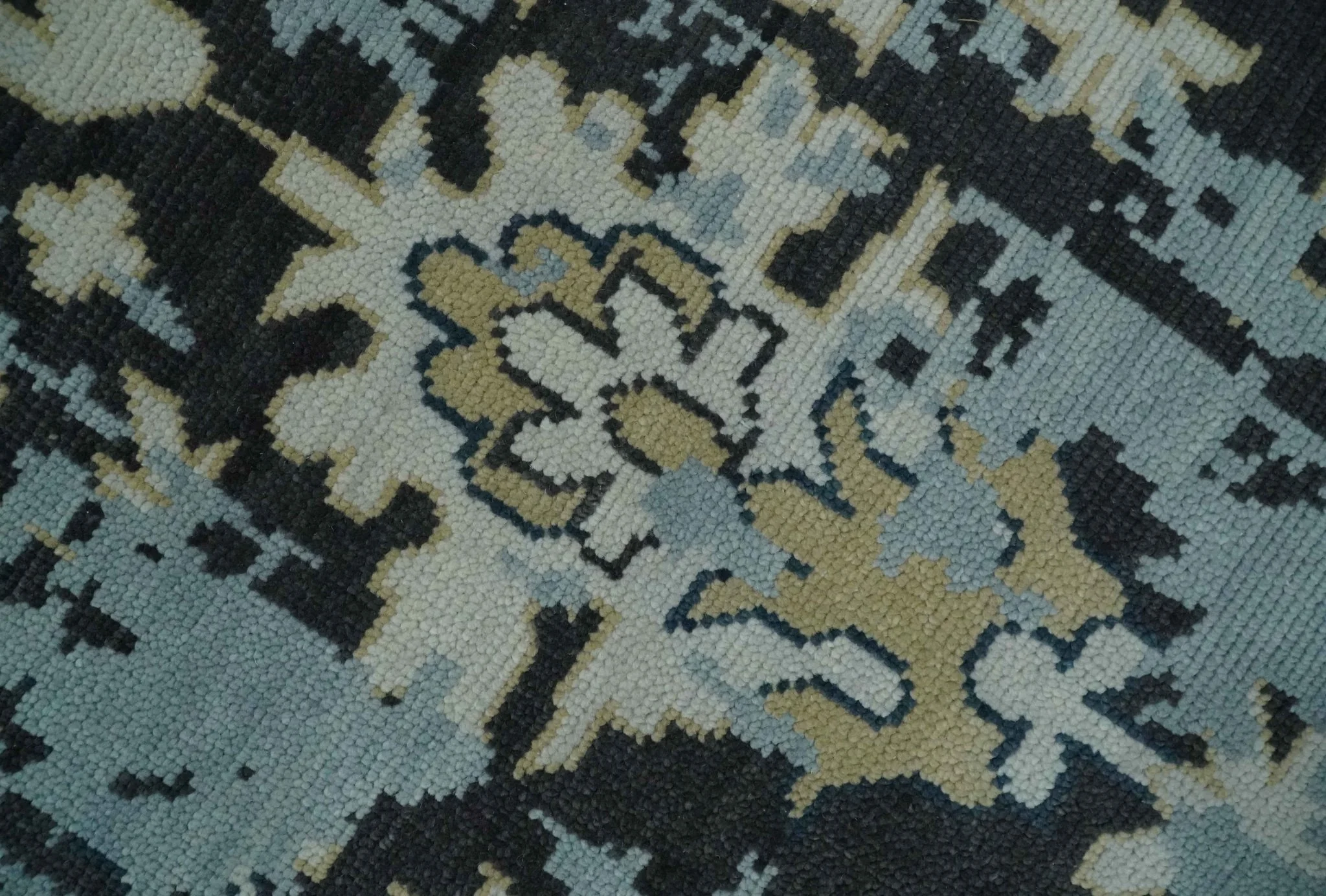 Custom Made Transitional Light Blue, Ivory, Beige and Charcoal Hand knotted wool Rug - Image 4