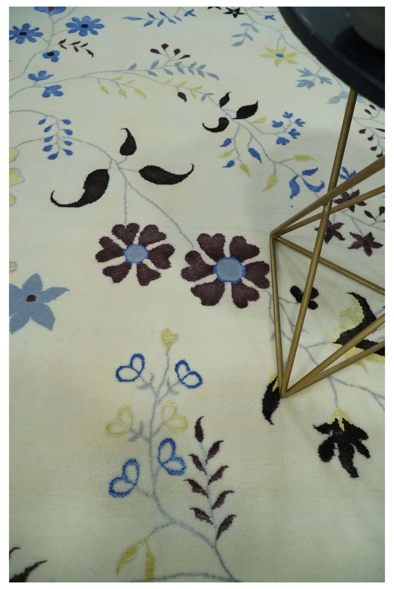Light Blue, Ivory, Charcoal and Brown Hand Knotted Traditional Floral 6.6x10 Wool Area Rug - Image 3