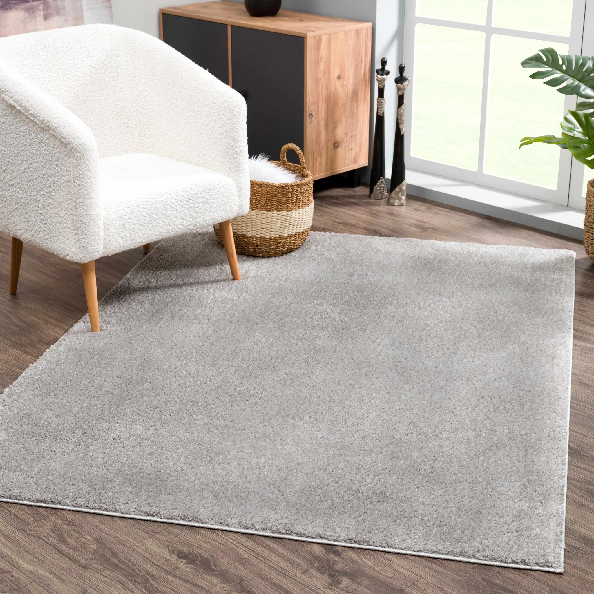 Modern Solid Plane light Gray Plush Pile Moroccan Style Multi size Washable Area Rug - Image 2