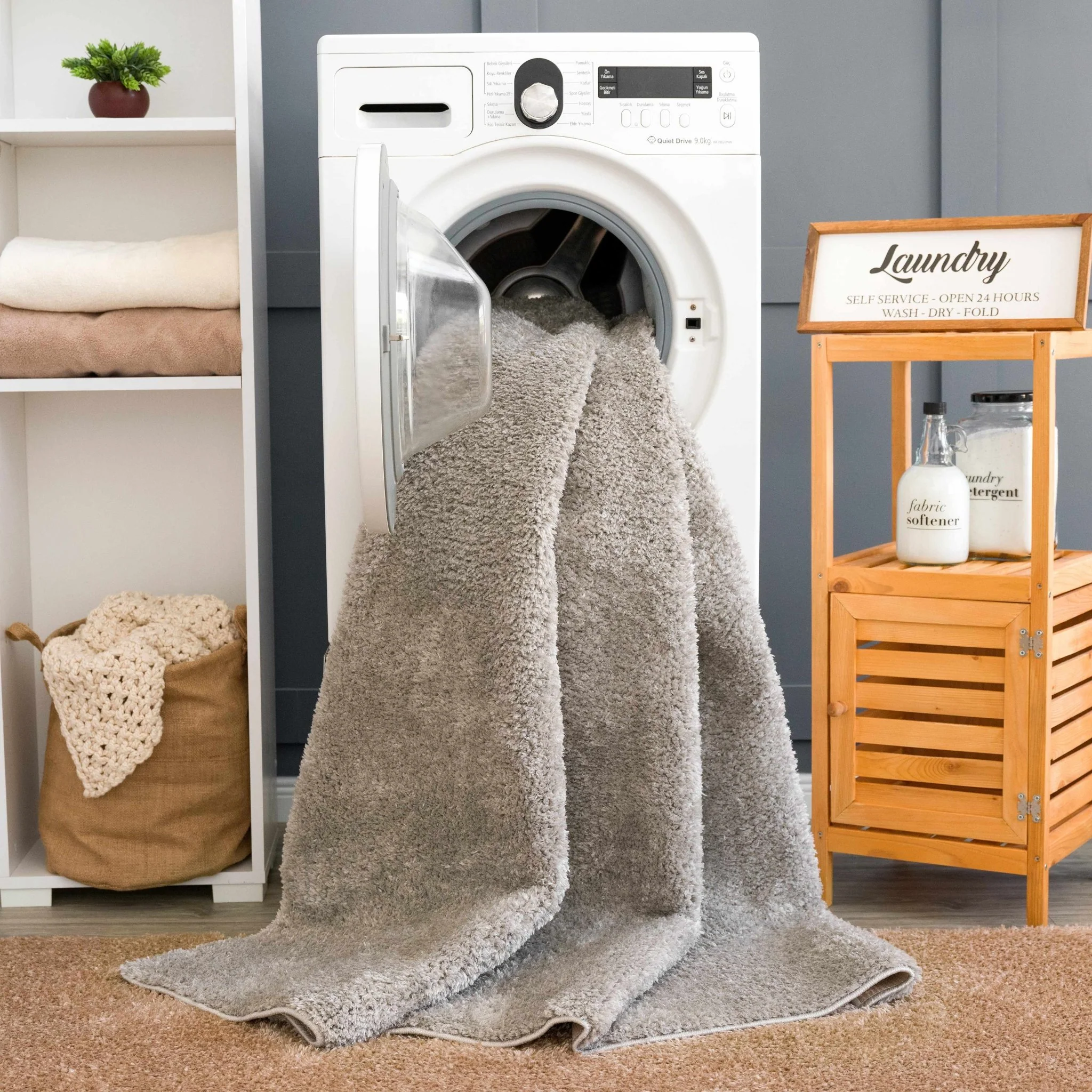Modern Solid Plane light Gray Plush Pile Moroccan Style Multi size Washable Area Rug - Image 5