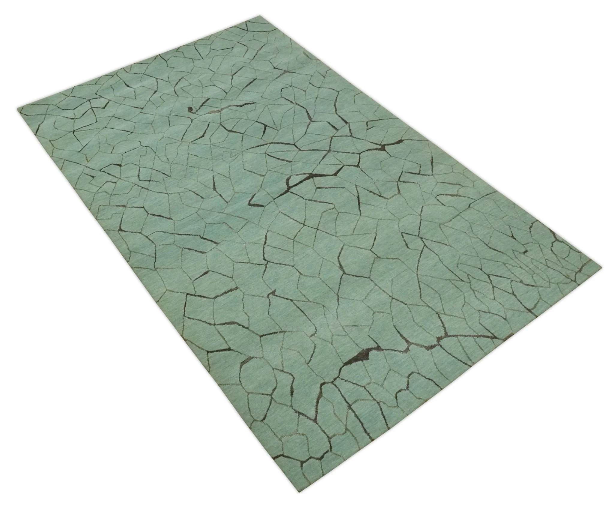 Light Green and Charcoal Hand loom Modern Crack Design 5x8 Wool and Art Silk Area Rug - Image 10