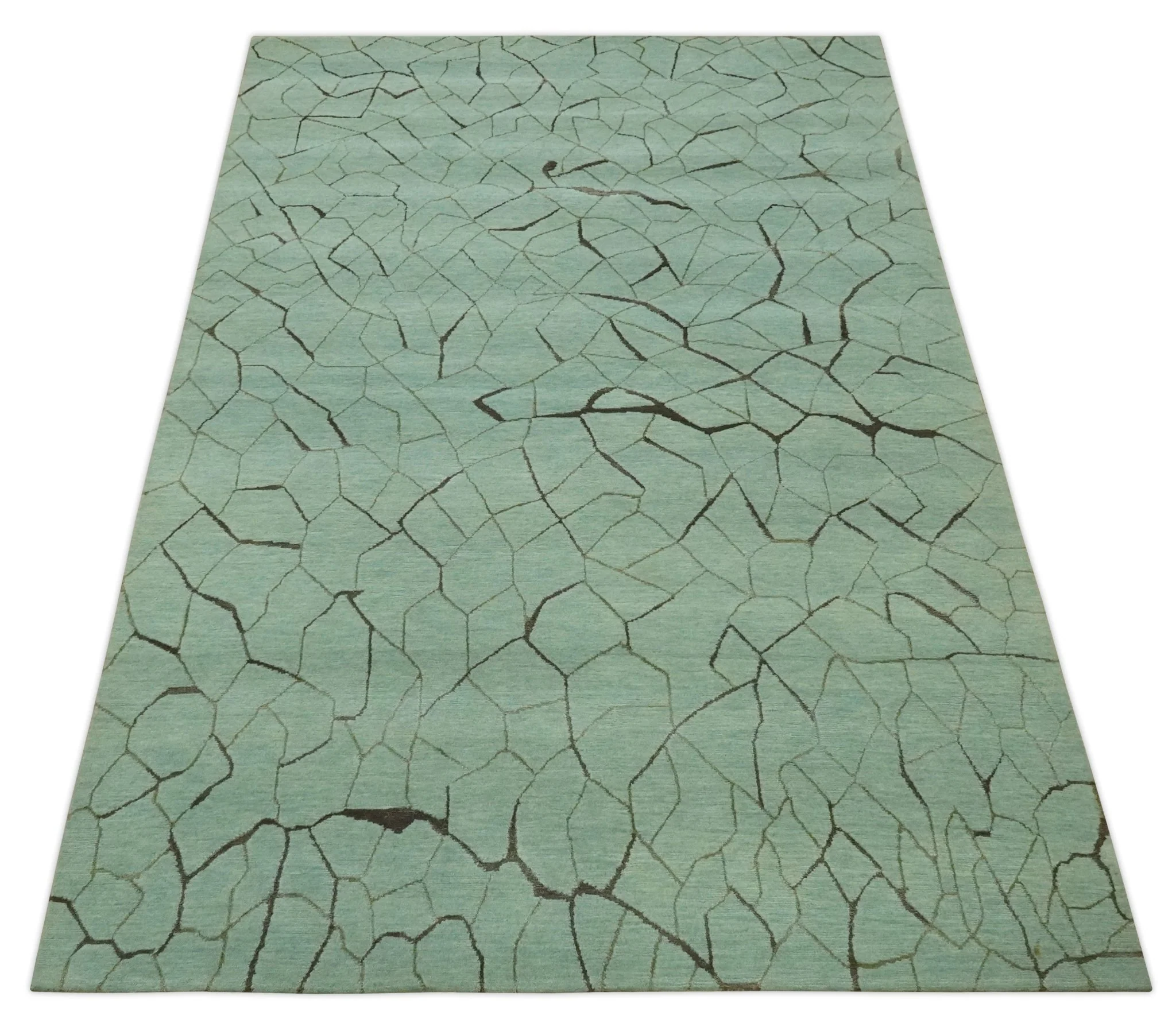 Light Green and Charcoal Hand loom Modern Crack Design 5x8 Wool and Art Silk Area Rug - Image 11