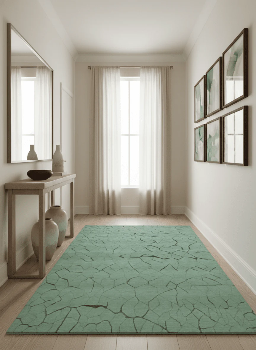 Light Green and Charcoal Hand loom Modern Crack Design 5x8 Wool and Art Silk Area Rug - Image 2