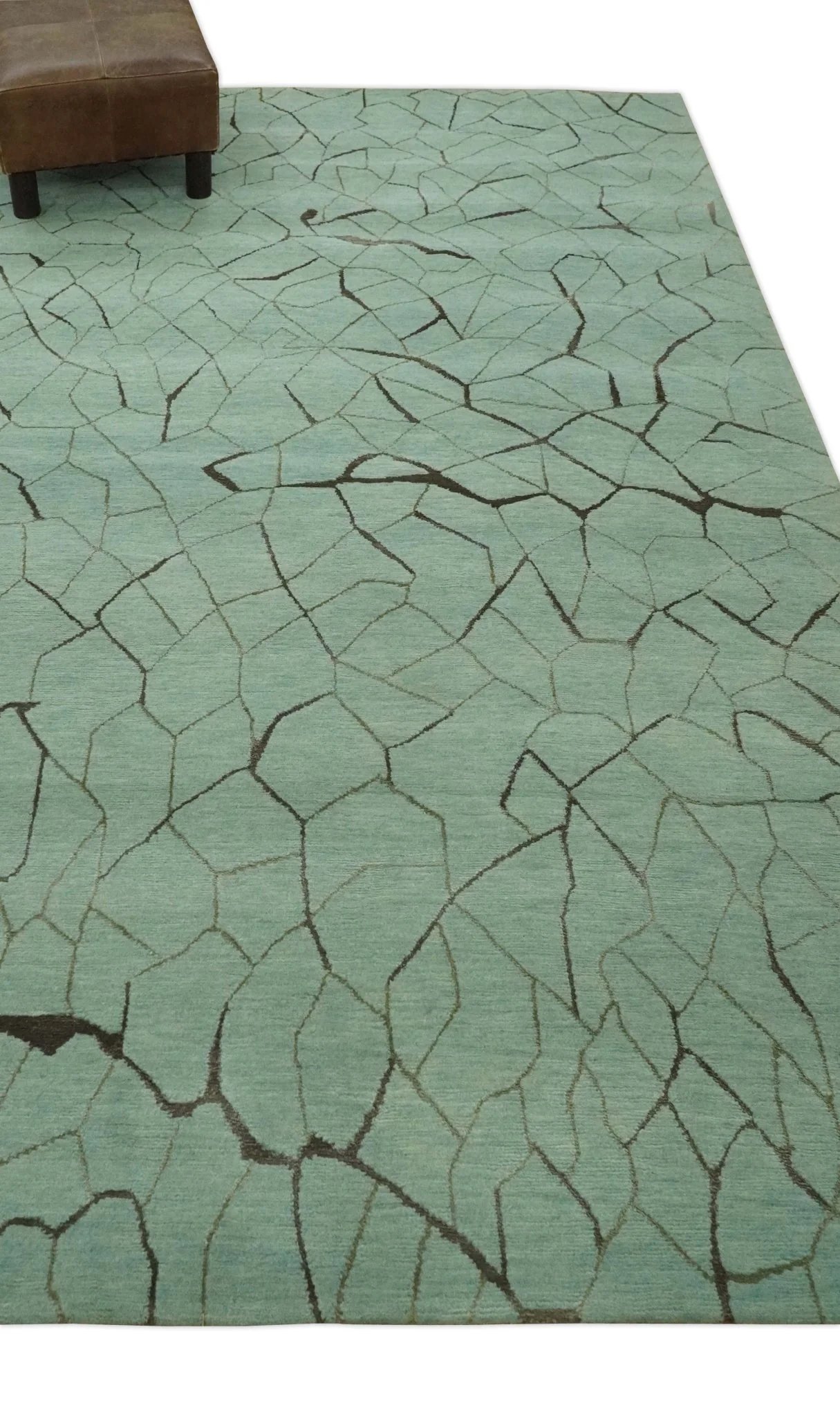 Light Green and Charcoal Hand loom Modern Crack Design 5x8 Wool and Art Silk Area Rug - Image 4
