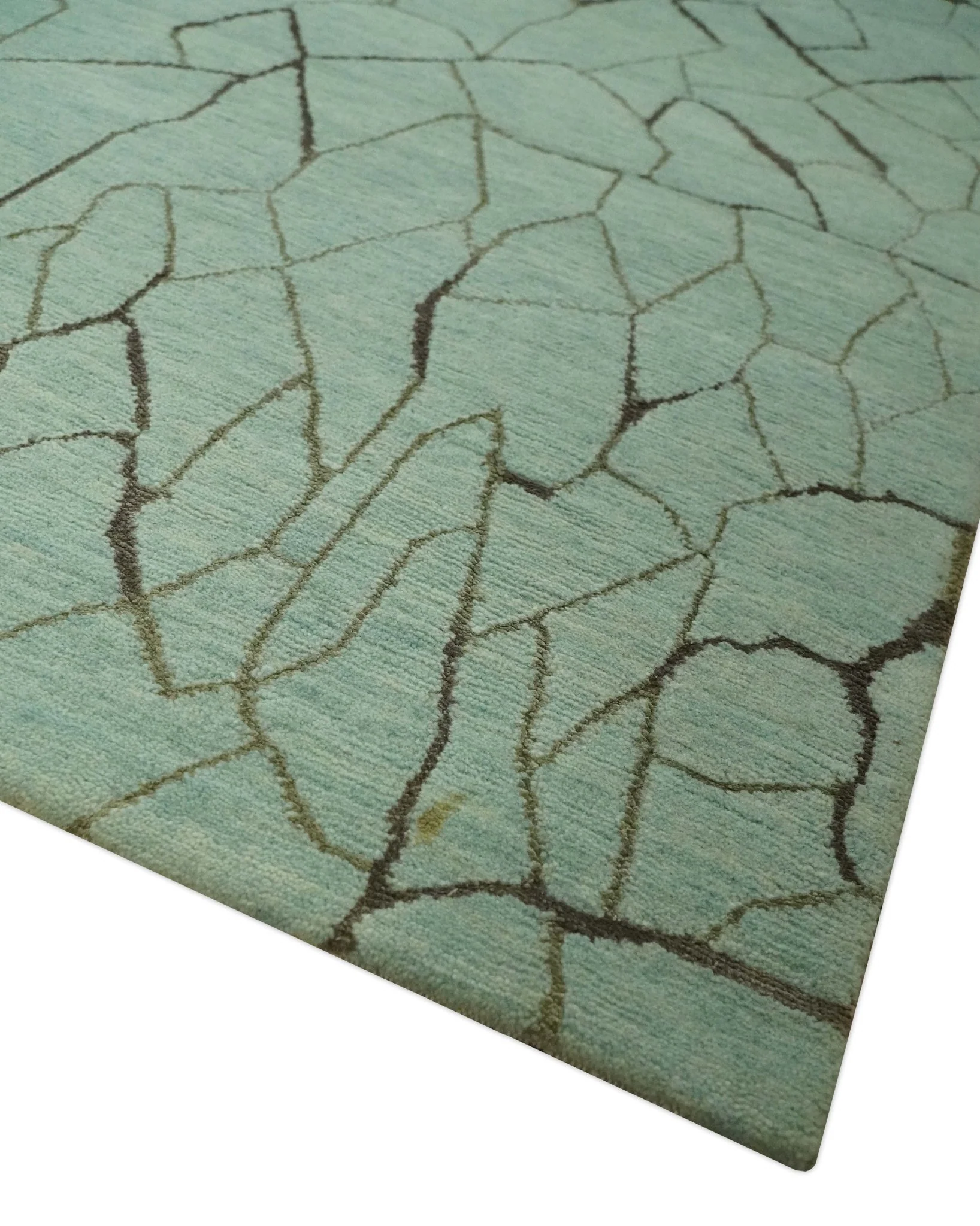 Light Green and Charcoal Hand loom Modern Crack Design 5x8 Wool and Art Silk Area Rug - Image 6