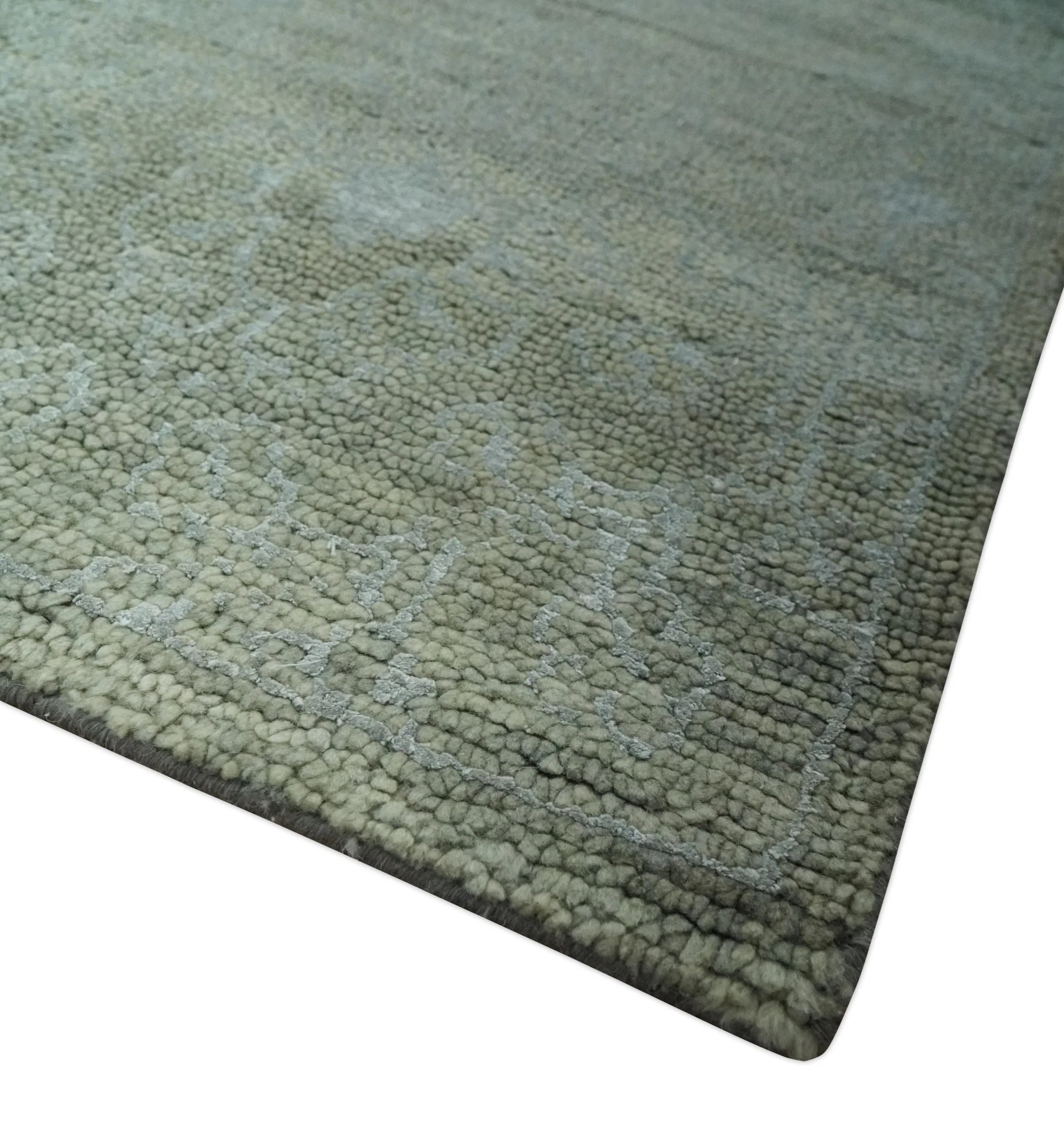 Light Green and Silver Traditional Large design 5x8 Hand Knotted wool and Art Silk Area Rug - Image 10
