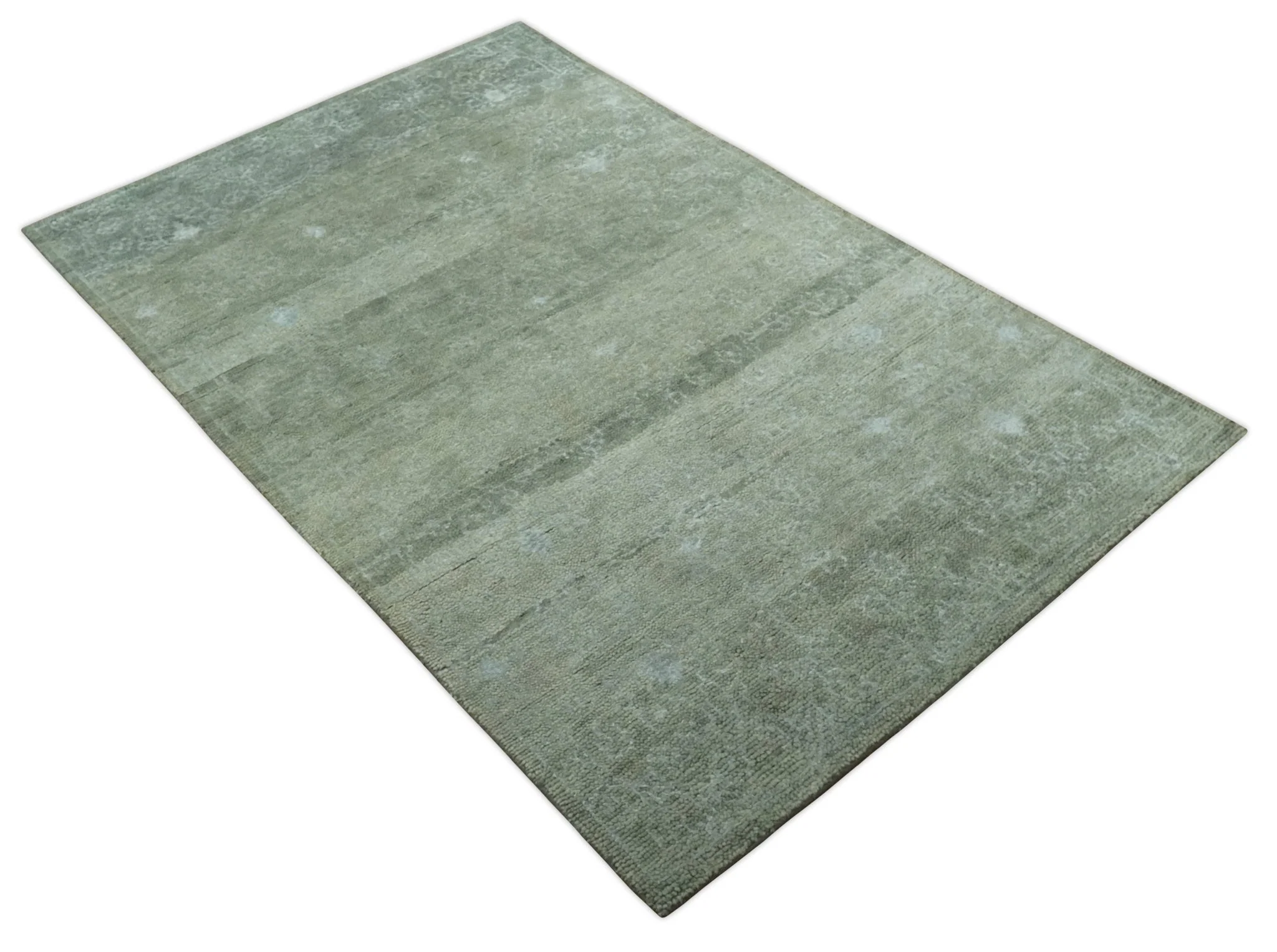 Light Green and Silver Traditional Large design 5x8 Hand Knotted wool and Art Silk Area Rug - Image 4