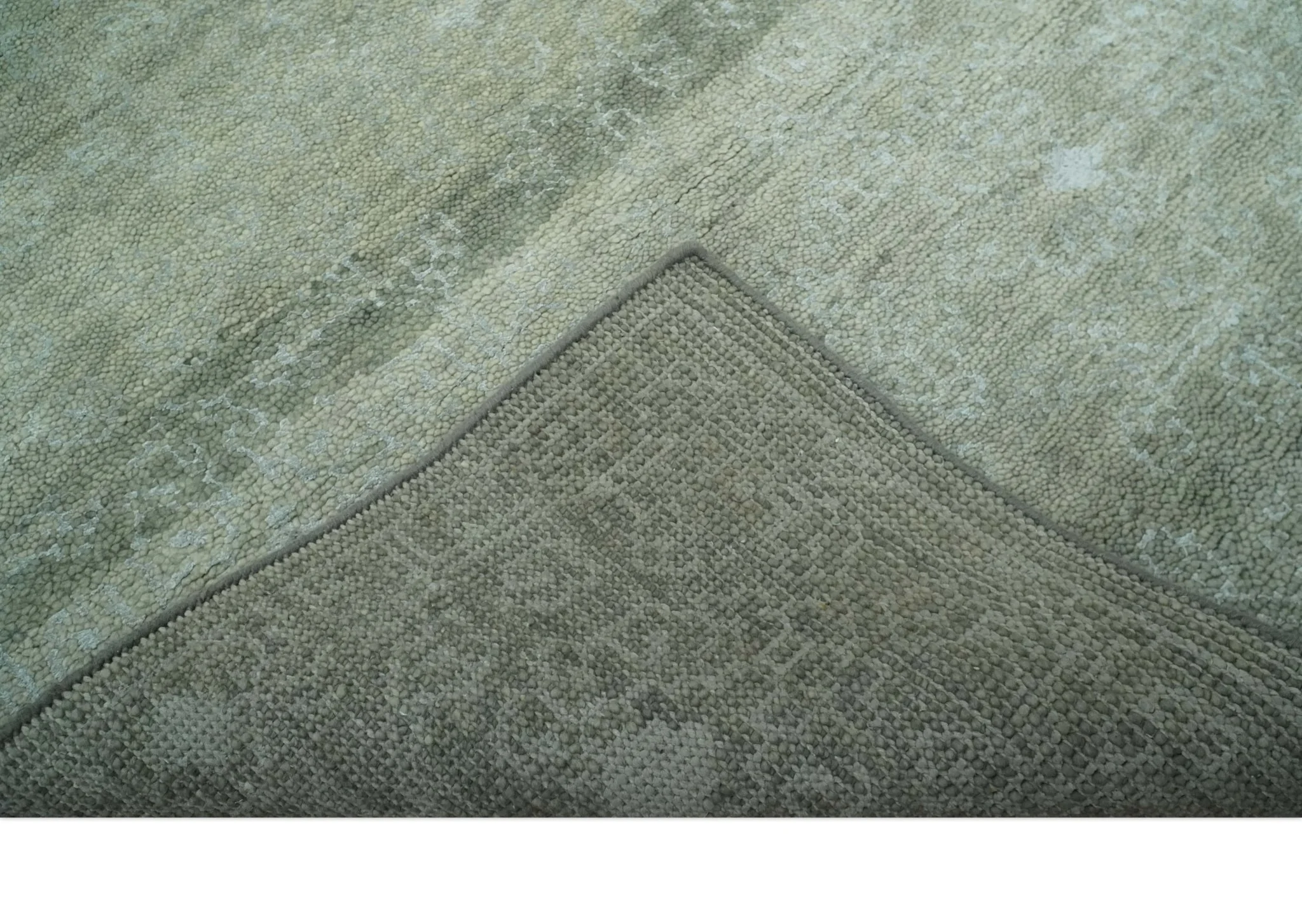 Light Green and Silver Traditional Large design 5x8 Hand Knotted wool and Art Silk Area Rug - Image 9