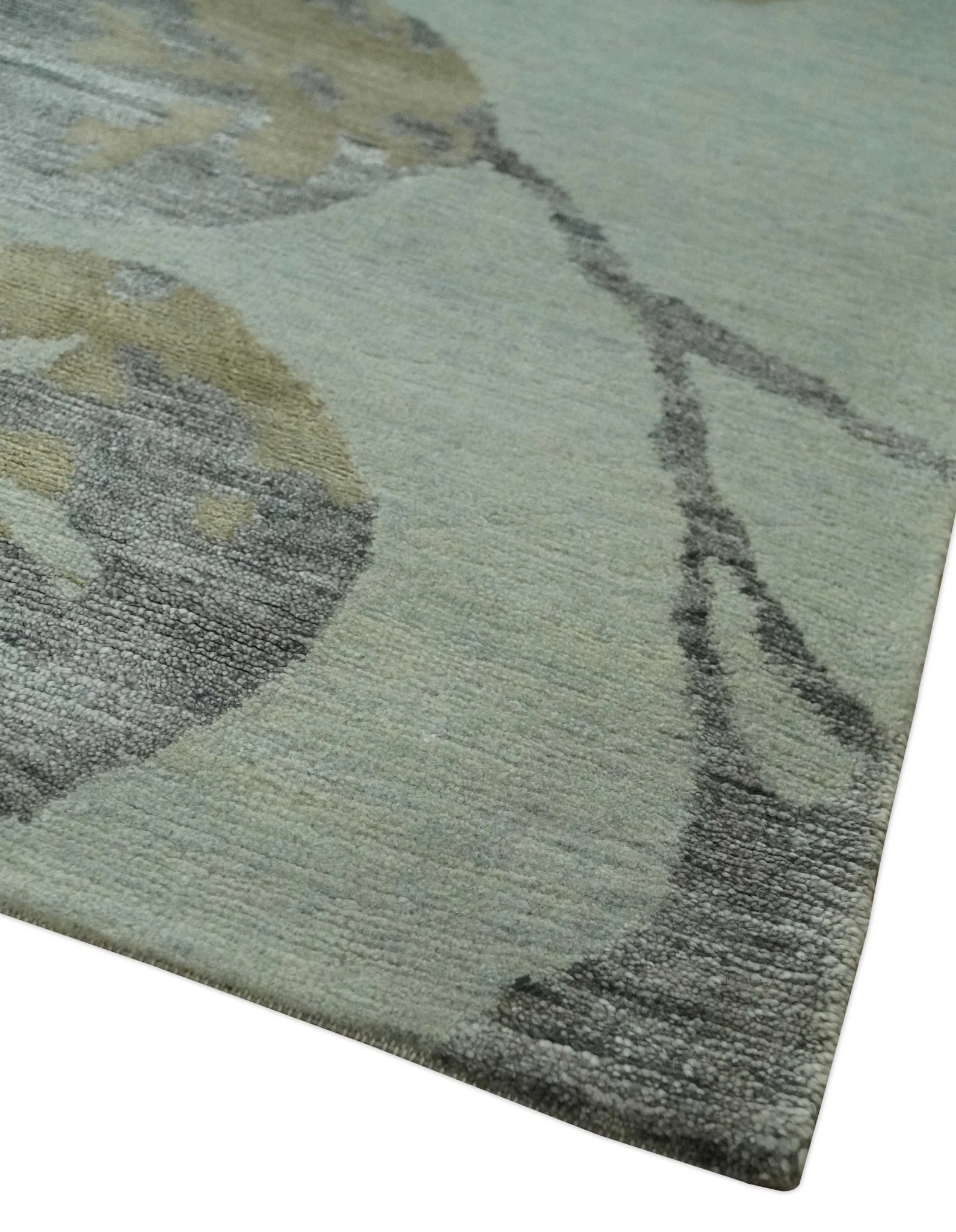 Light Green, Charcoal and Olive Leaf Design 6x9 Hand loom Wool and Viscose Area Rug - Image 5
