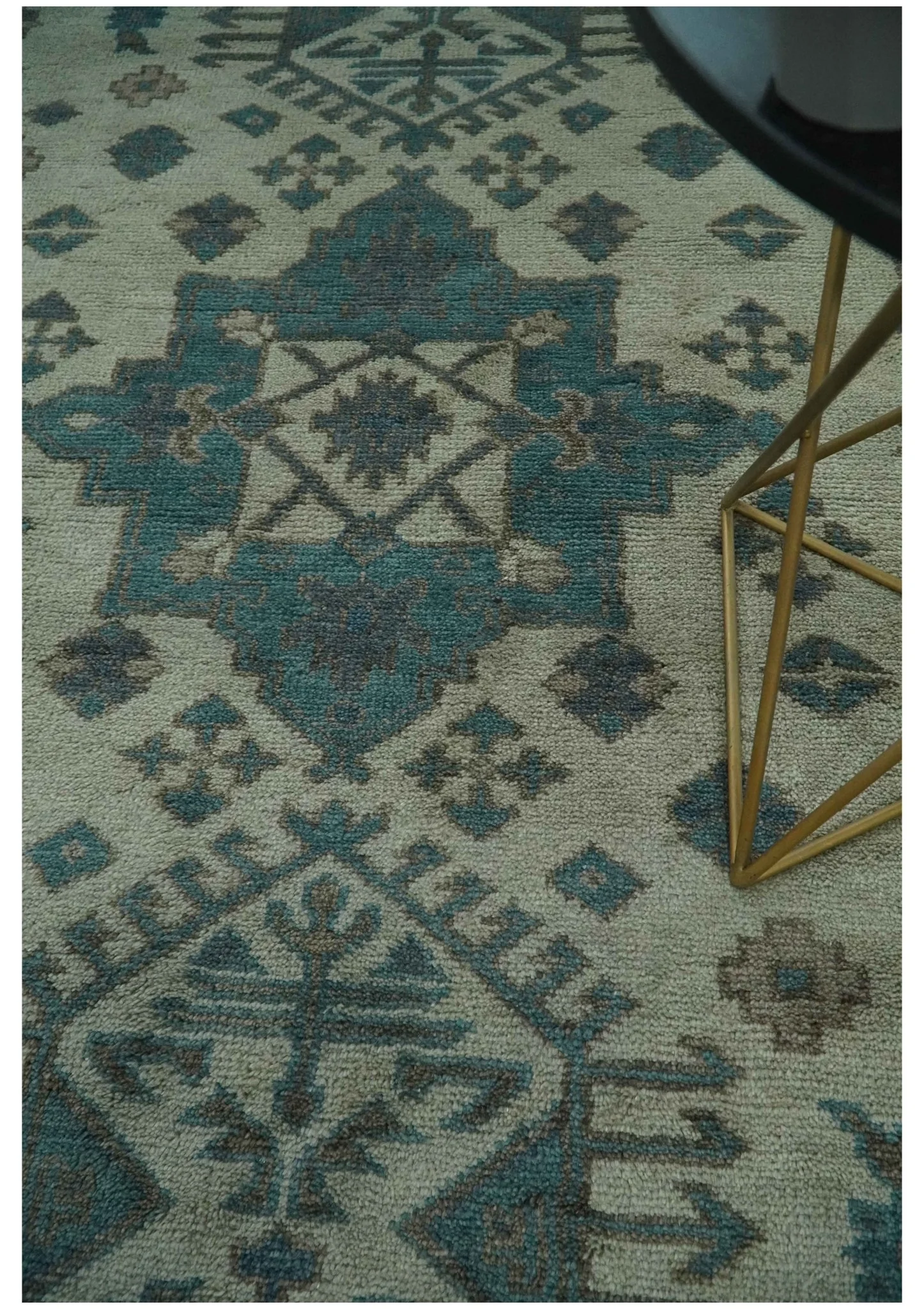 Light green, Teal and Charcoal Traditional Hand Knotted Custom Made wool Area Rug - Image 3