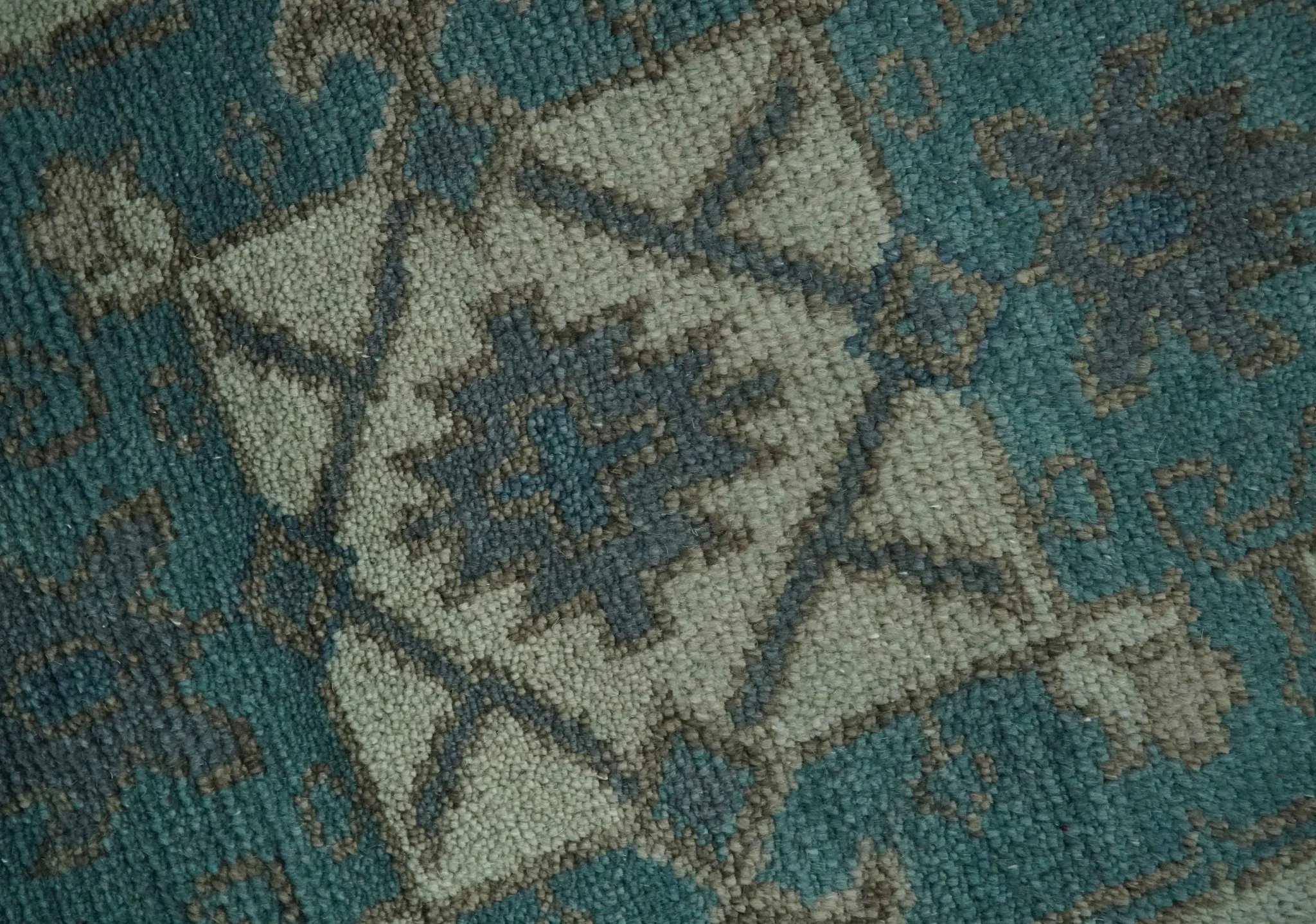 Light green, Teal and Charcoal Traditional Hand Knotted Custom Made wool Area Rug - Image 5