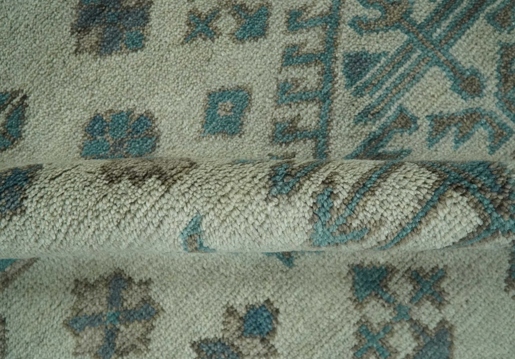 Light green, Teal and Charcoal Traditional Hand Knotted Custom Made wool Area Rug - Image 7