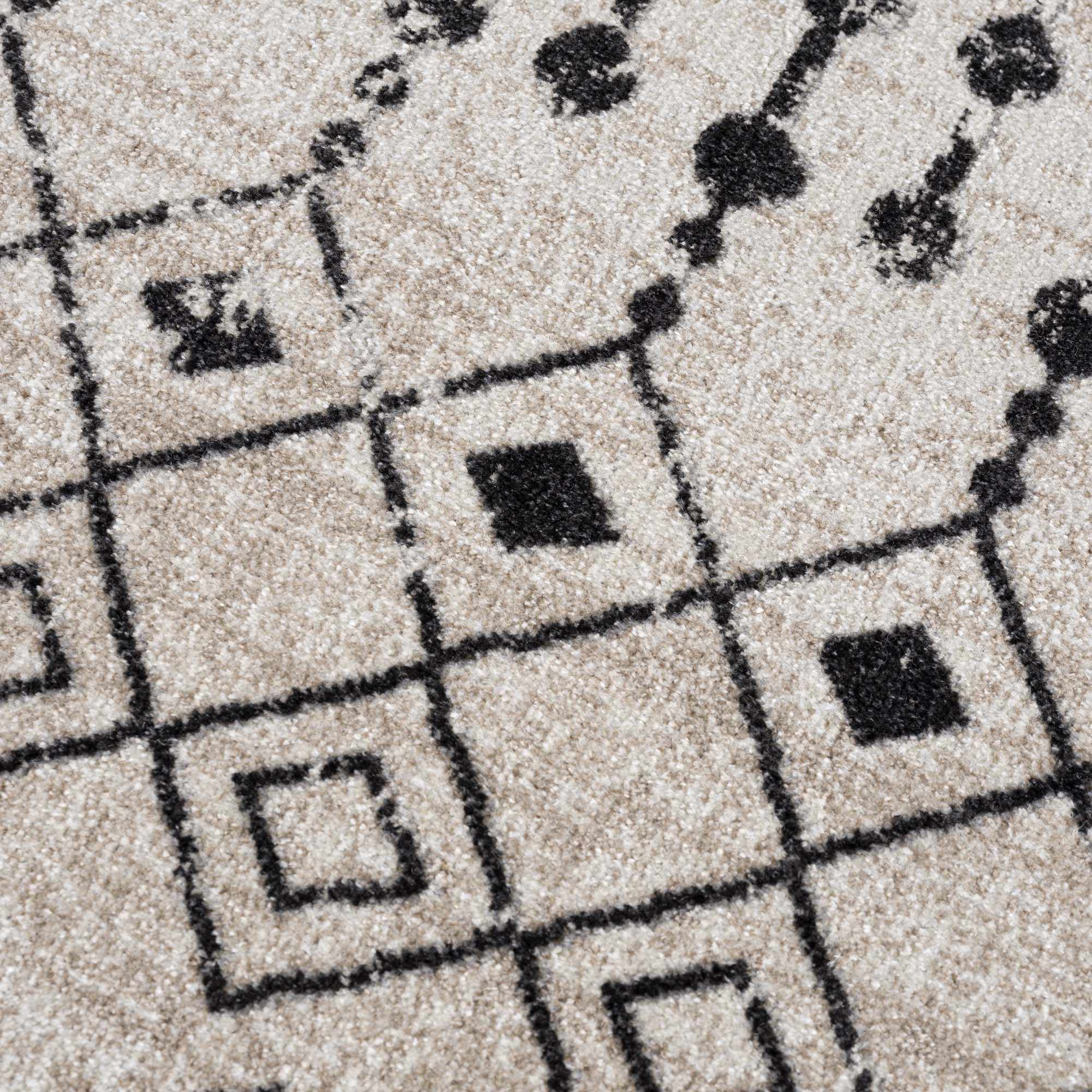 Machine Woven Light Peach and Black Moroccan Pattern Machine Washable Rug - Image 19