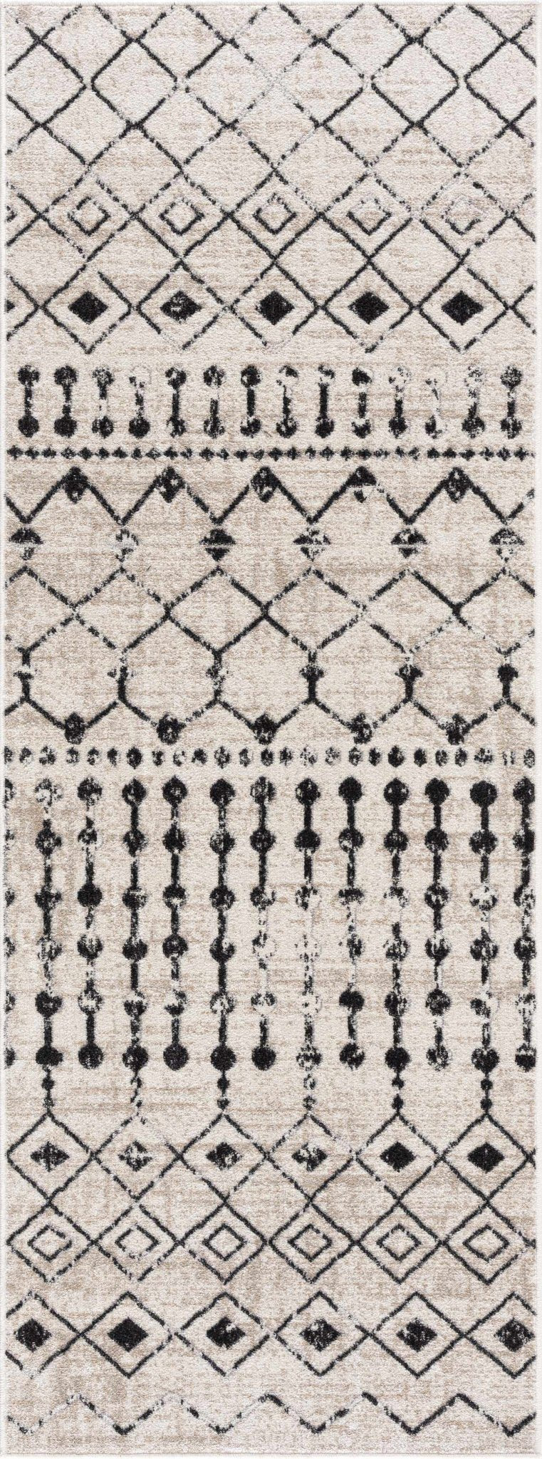 Machine Woven Light Peach and Black Moroccan Pattern Machine Washable Rug - Image 4