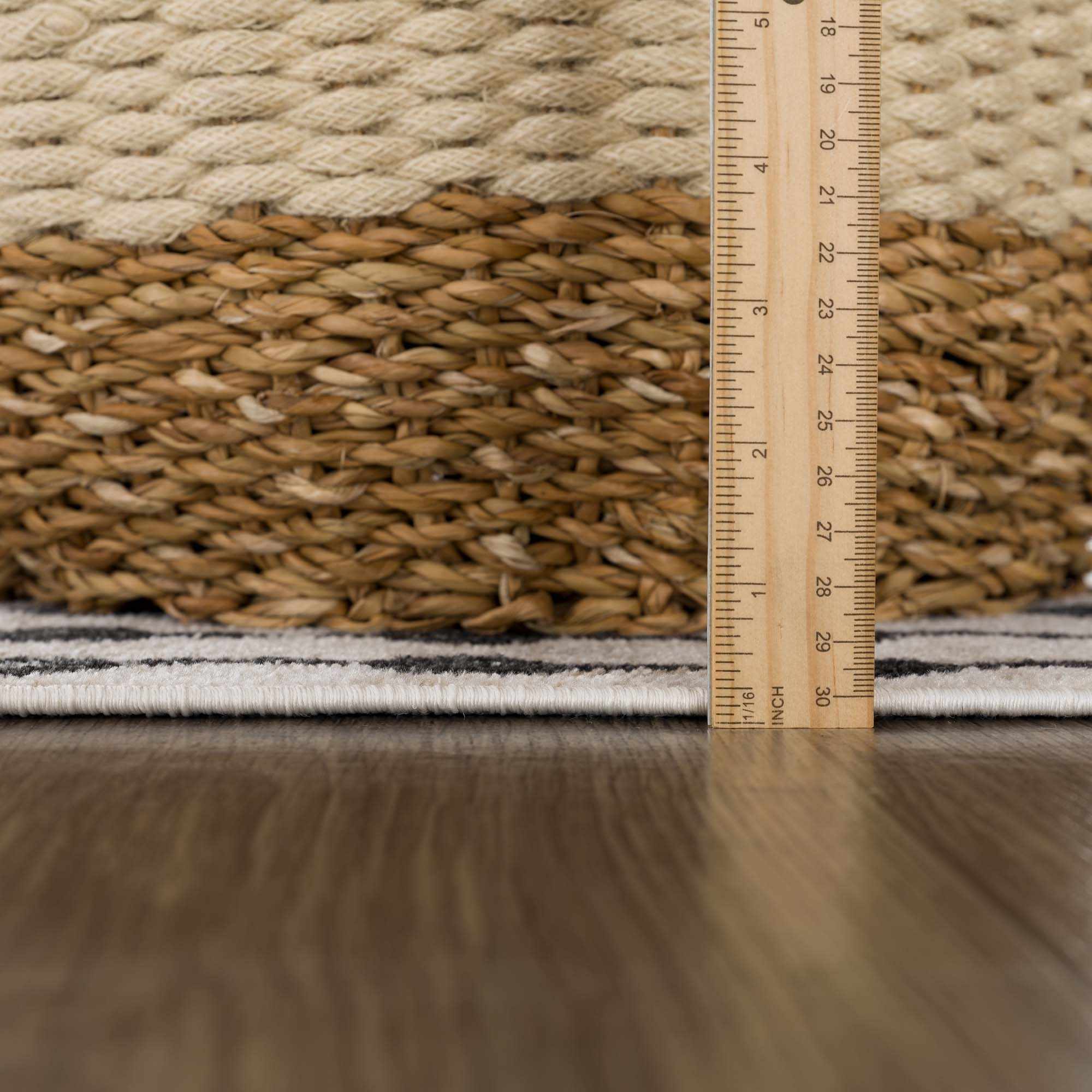 Machine Woven Light Peach and Black Moroccan Pattern Machine Washable Rug - Image 9