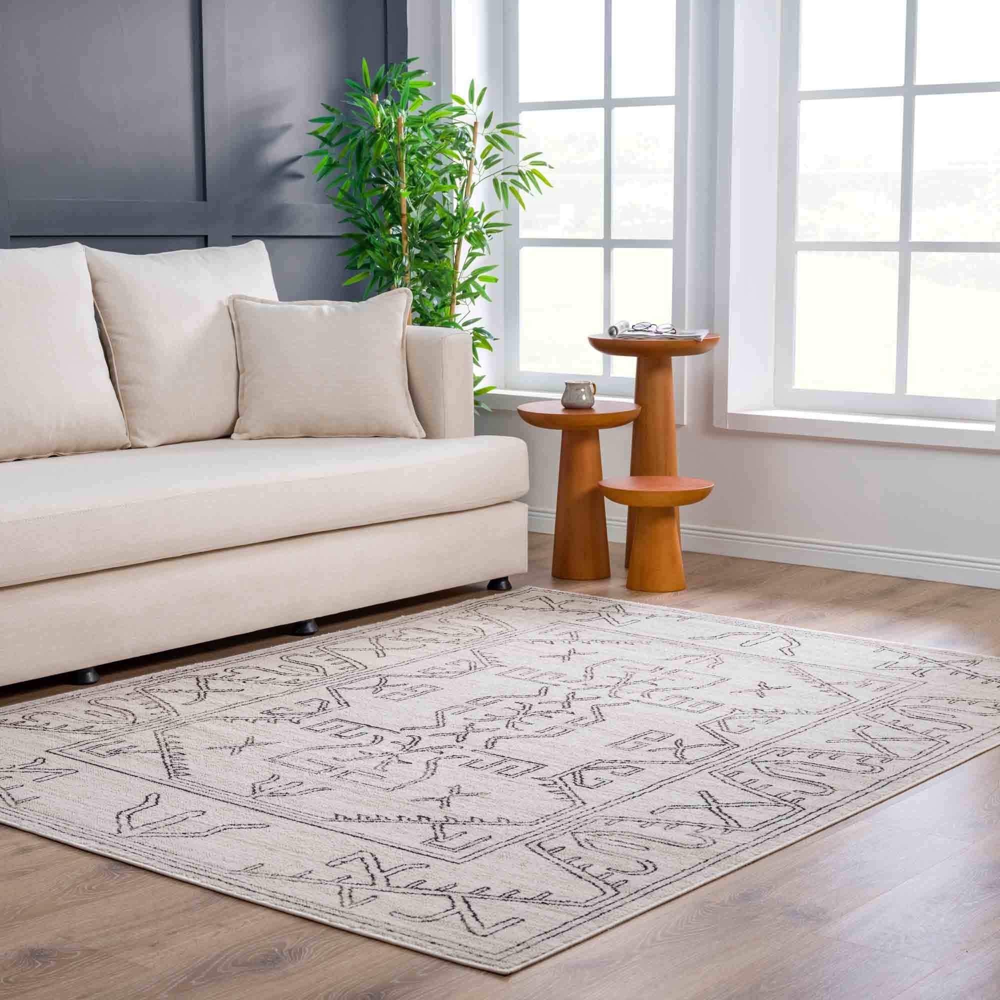 Light Peach and Charcoal Tribal Design Contemporary Area Rug - Image 12