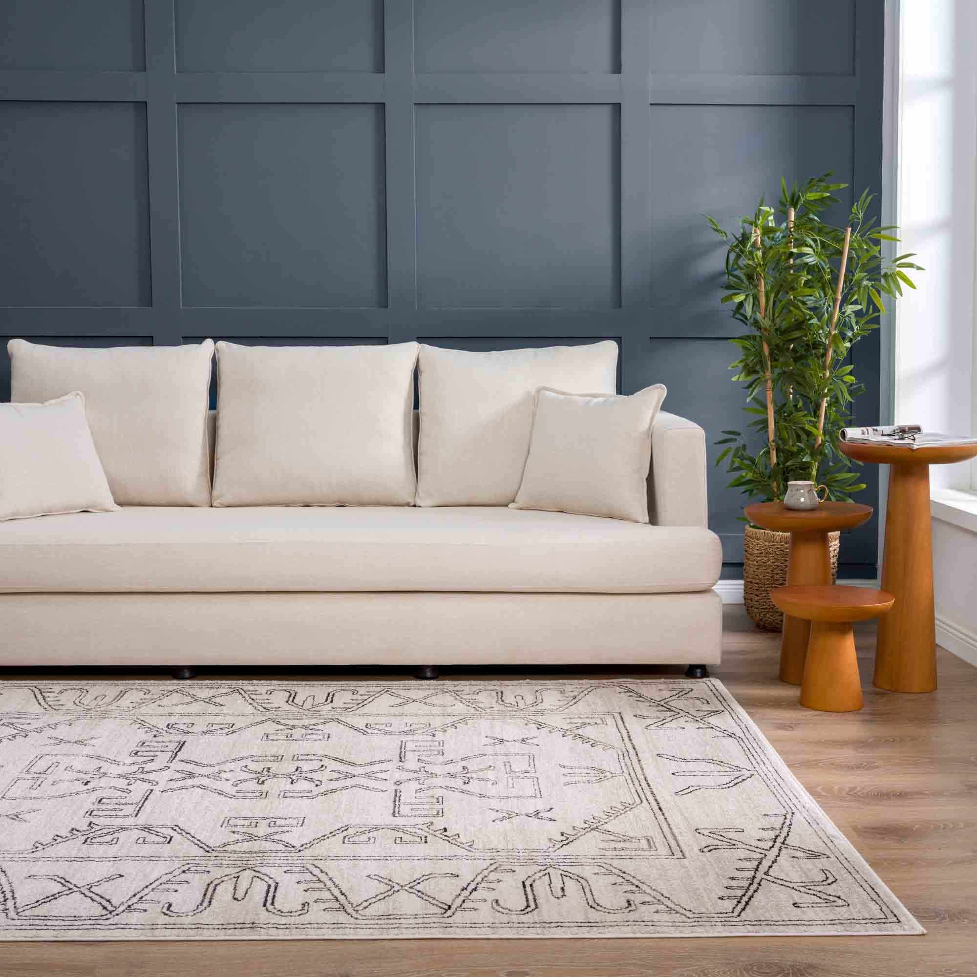 Light Peach and Charcoal Tribal Design Contemporary Area Rug - Image 13