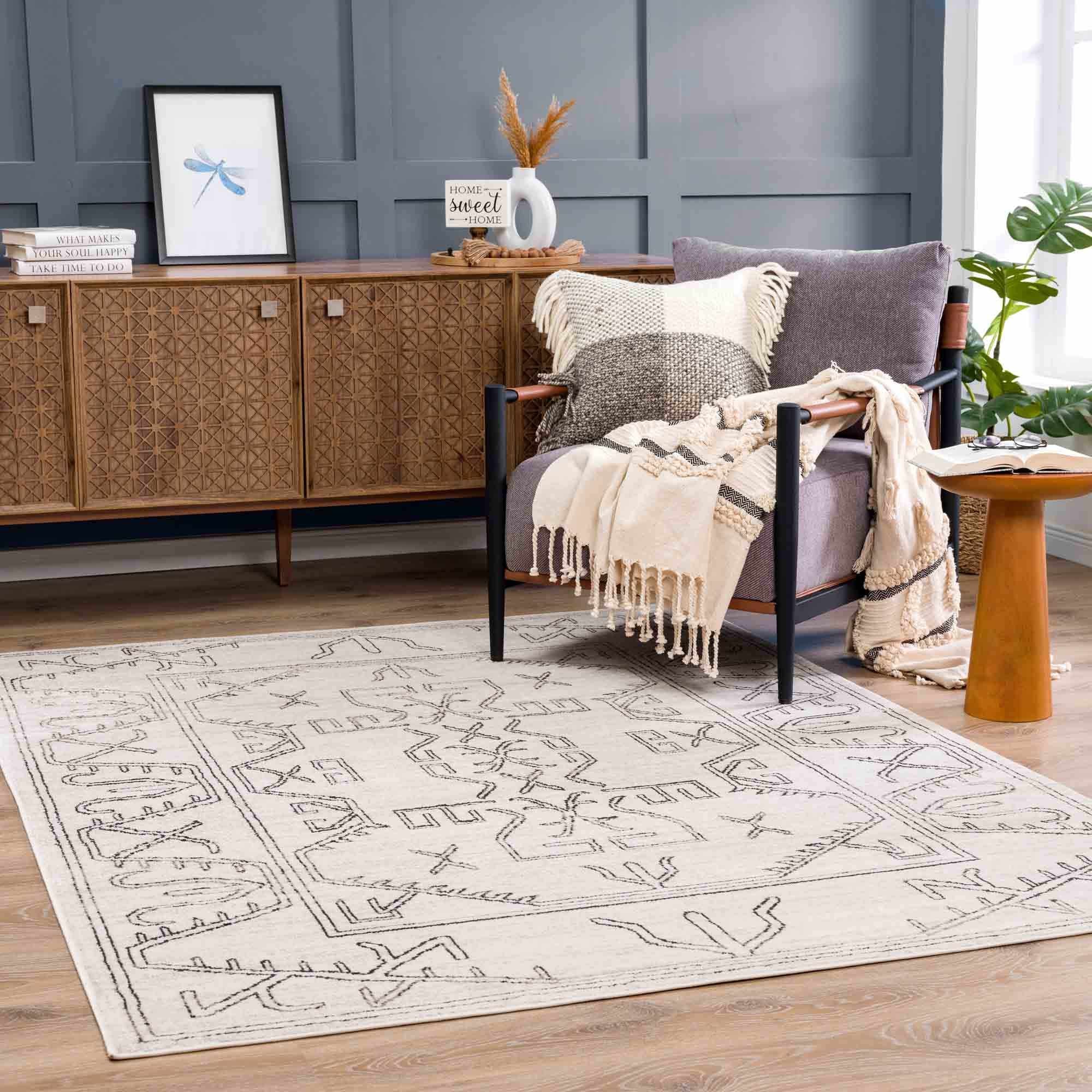 Light Peach and Charcoal Tribal Design Contemporary Area Rug - Image 14
