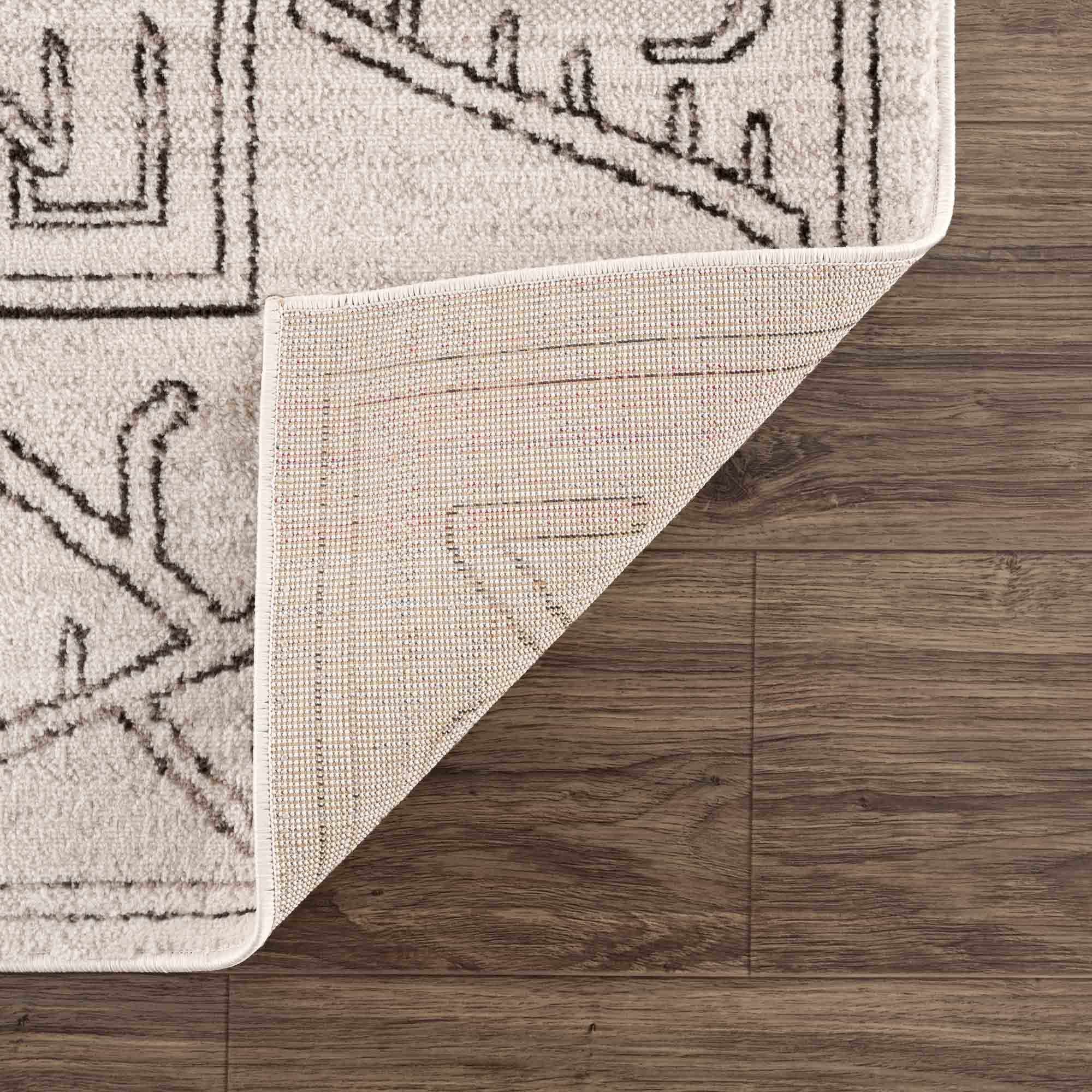 Light Peach and Charcoal Tribal Design Contemporary Area Rug - Image 3