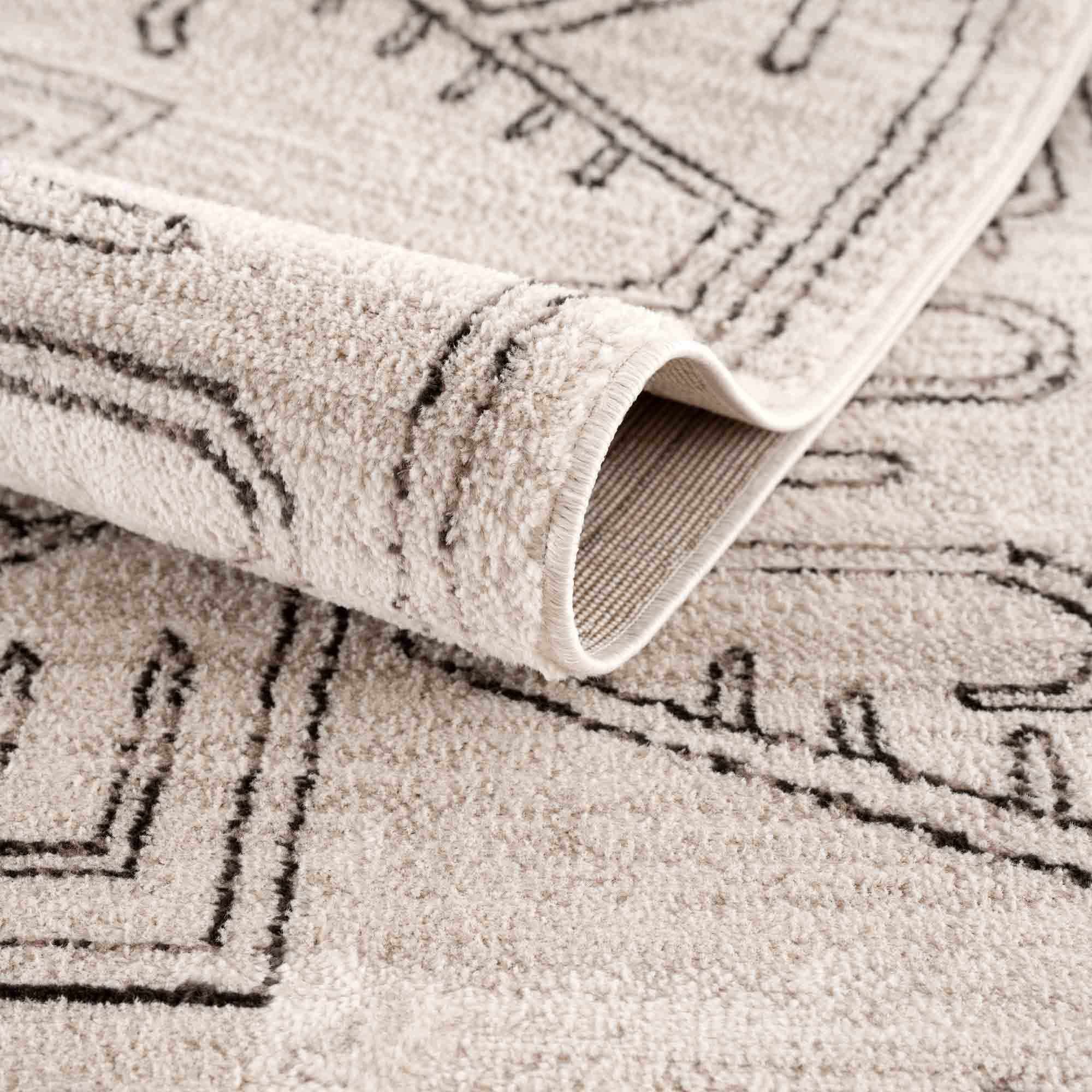 Light Peach and Charcoal Tribal Design Contemporary Area Rug - Image 4