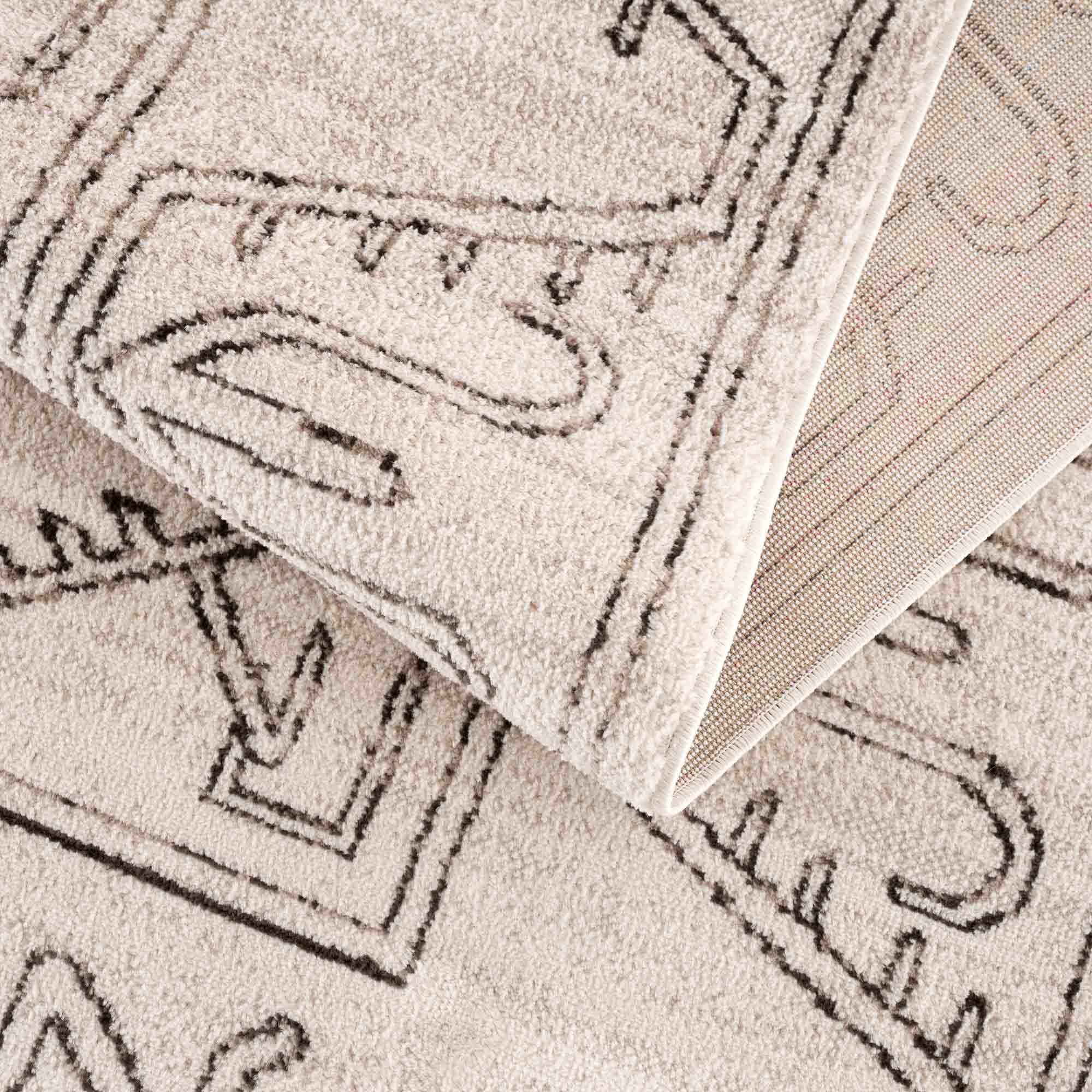 Light Peach and Charcoal Tribal Design Contemporary Area Rug - Image 6
