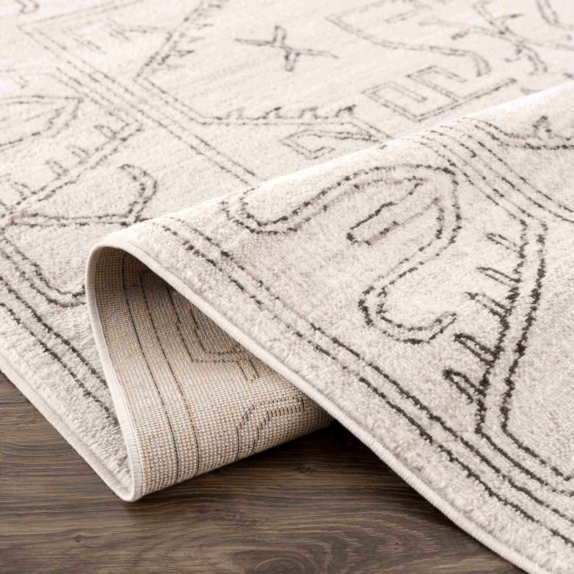 Light Peach and Charcoal Tribal Design Contemporary Area Rug - Image 7
