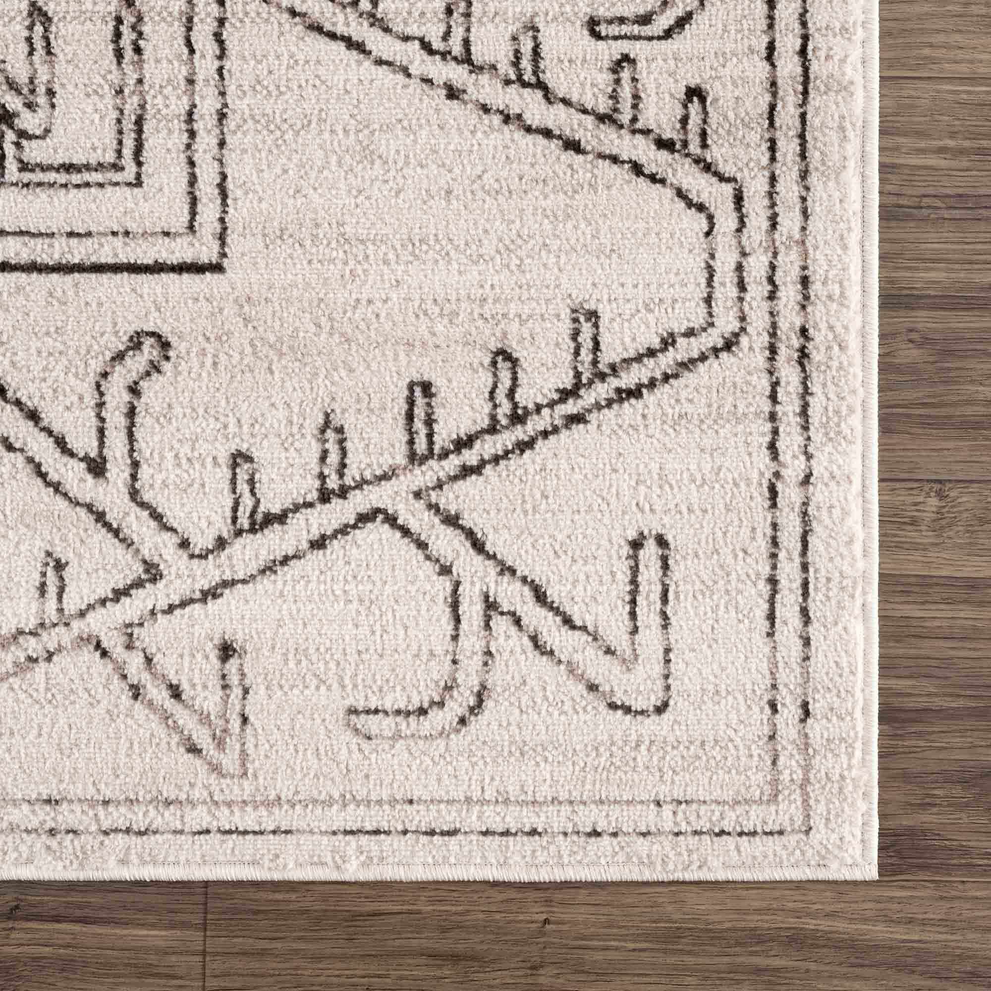 Light Peach and Charcoal Tribal Design Contemporary Area Rug - Image 8
