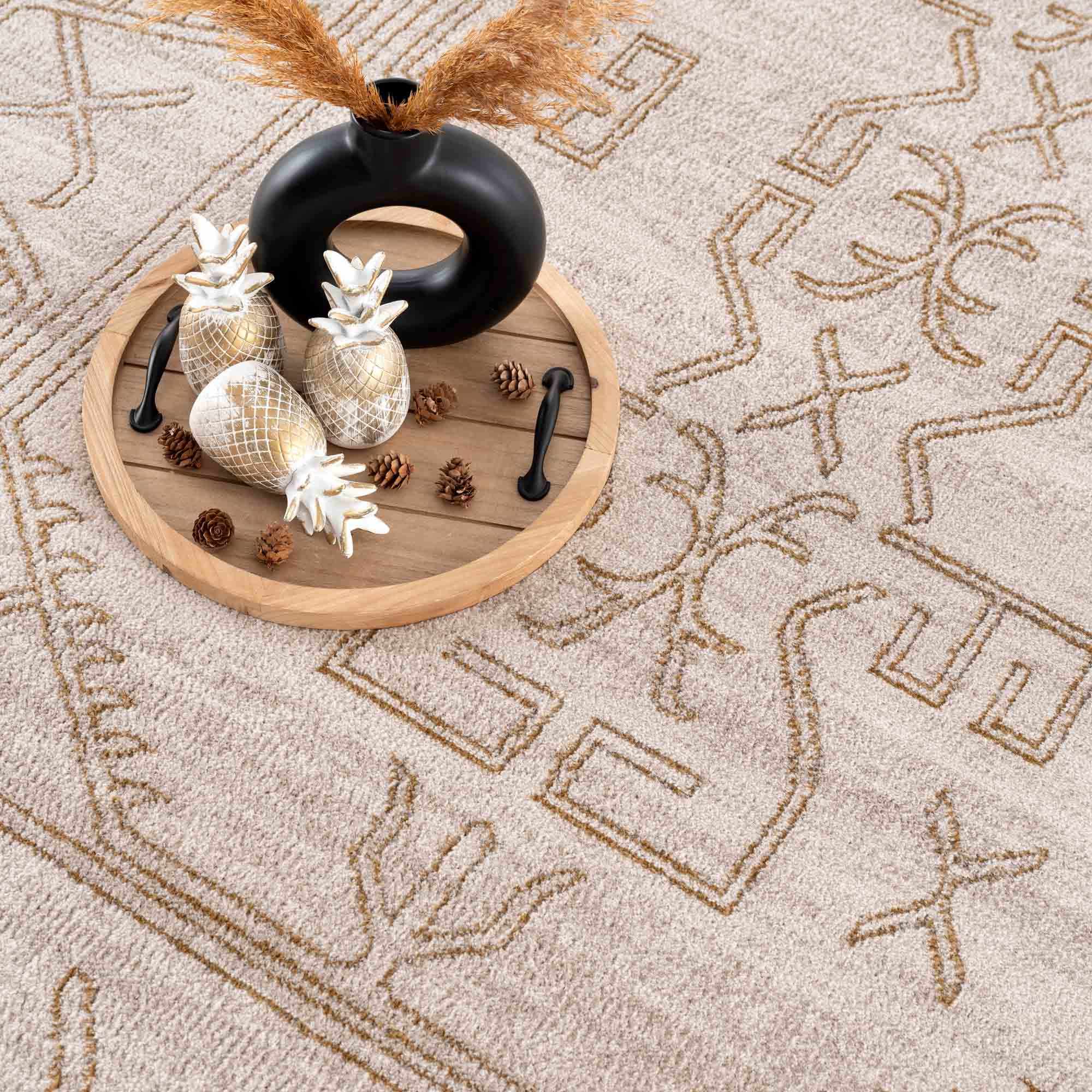 Light Peach and Gold Contemporary Tribal Design Area Rug - Image 11