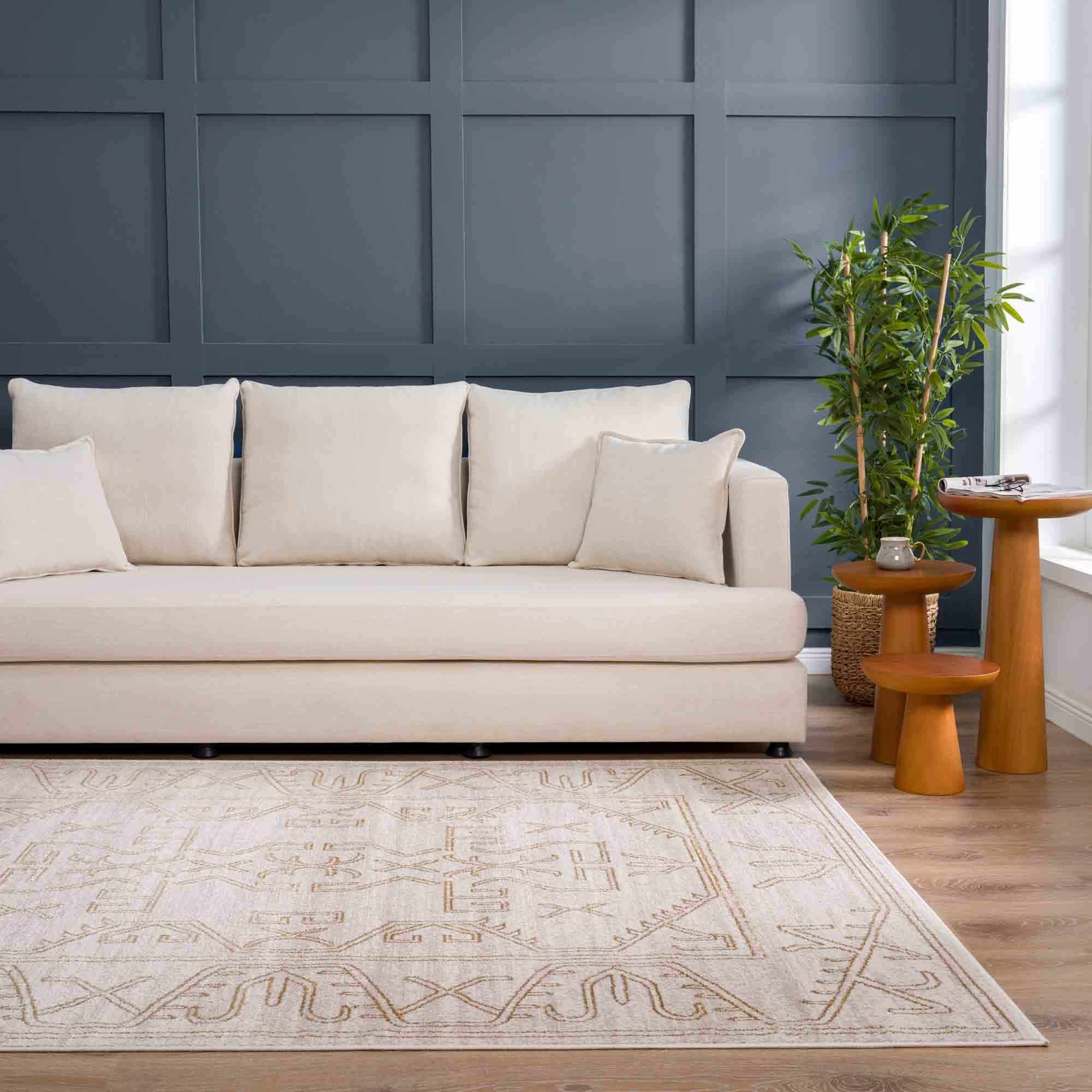 Light Peach and Gold Contemporary Tribal Design Area Rug - Image 12