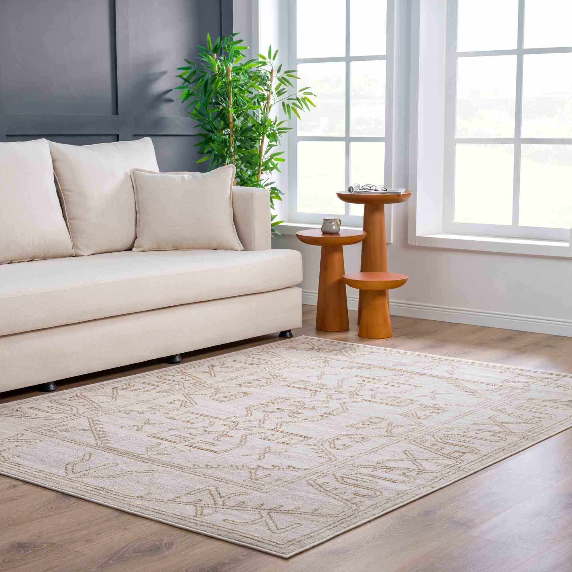 Light Peach and Gold Contemporary Tribal Design Area Rug - Image 13