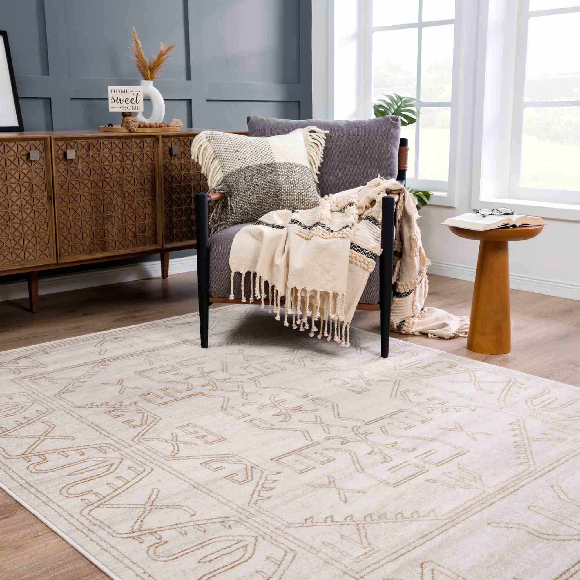 Light Peach and Gold Contemporary Tribal Design Area Rug - Image 14