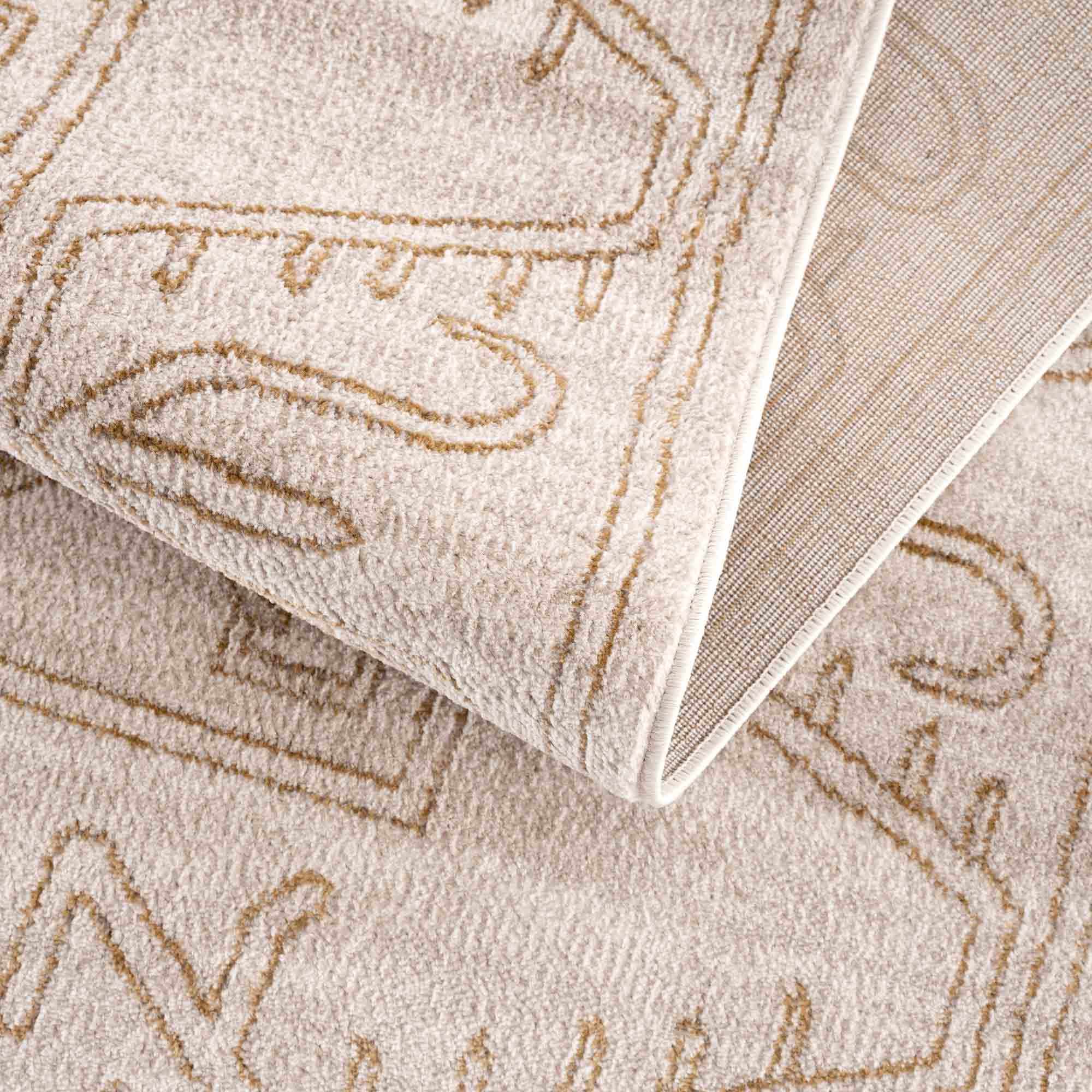 Light Peach and Gold Contemporary Tribal Design Area Rug - Image 6