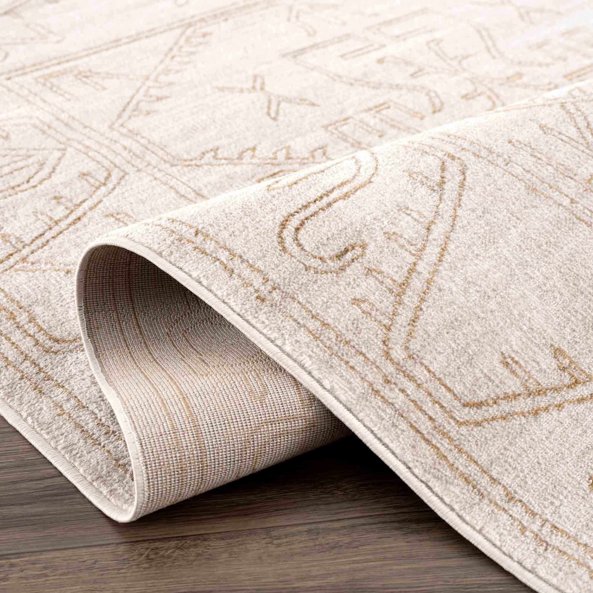 Light Peach and Gold Contemporary Tribal Design Area Rug - Image 7