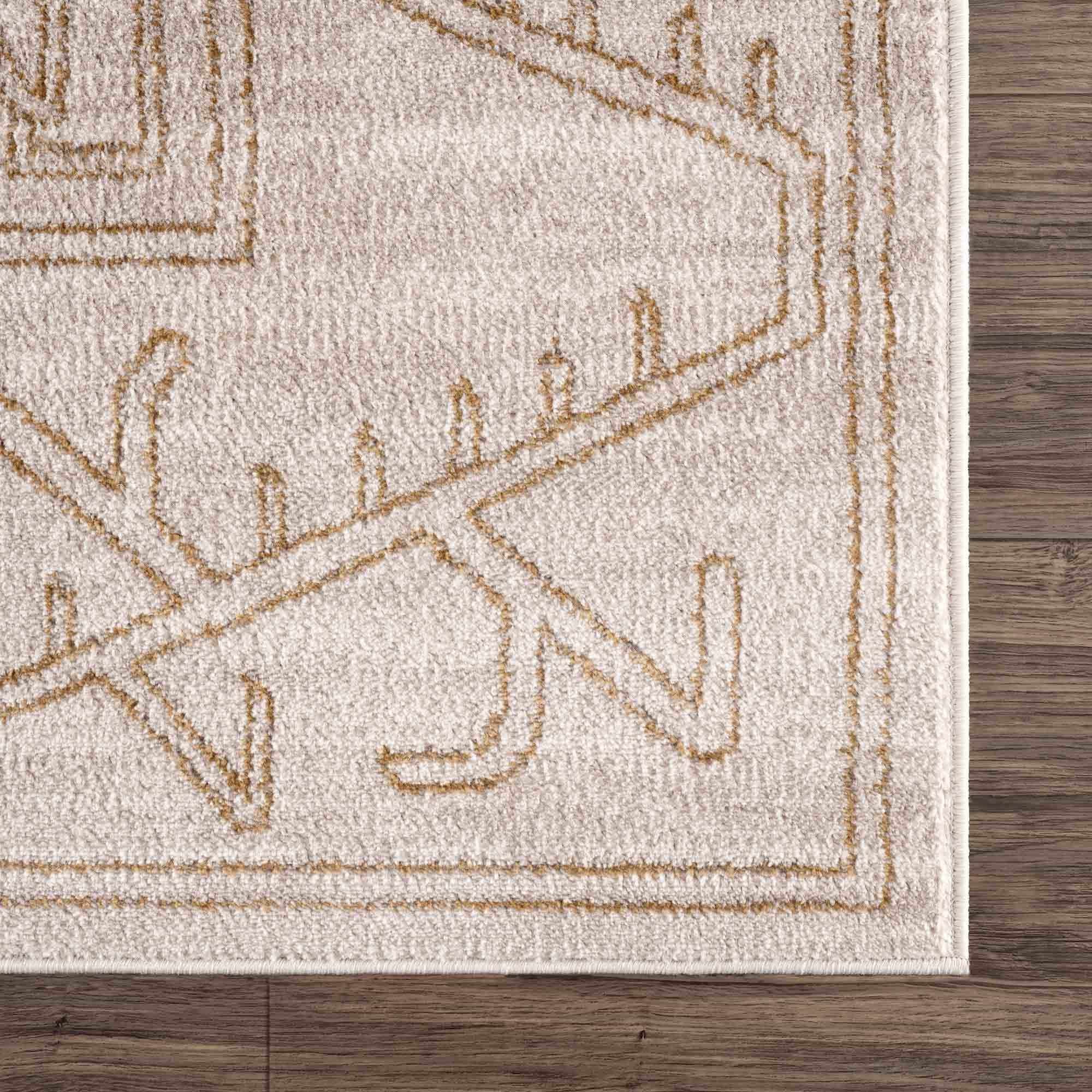 Light Peach and Gold Contemporary Tribal Design Area Rug - Image 8