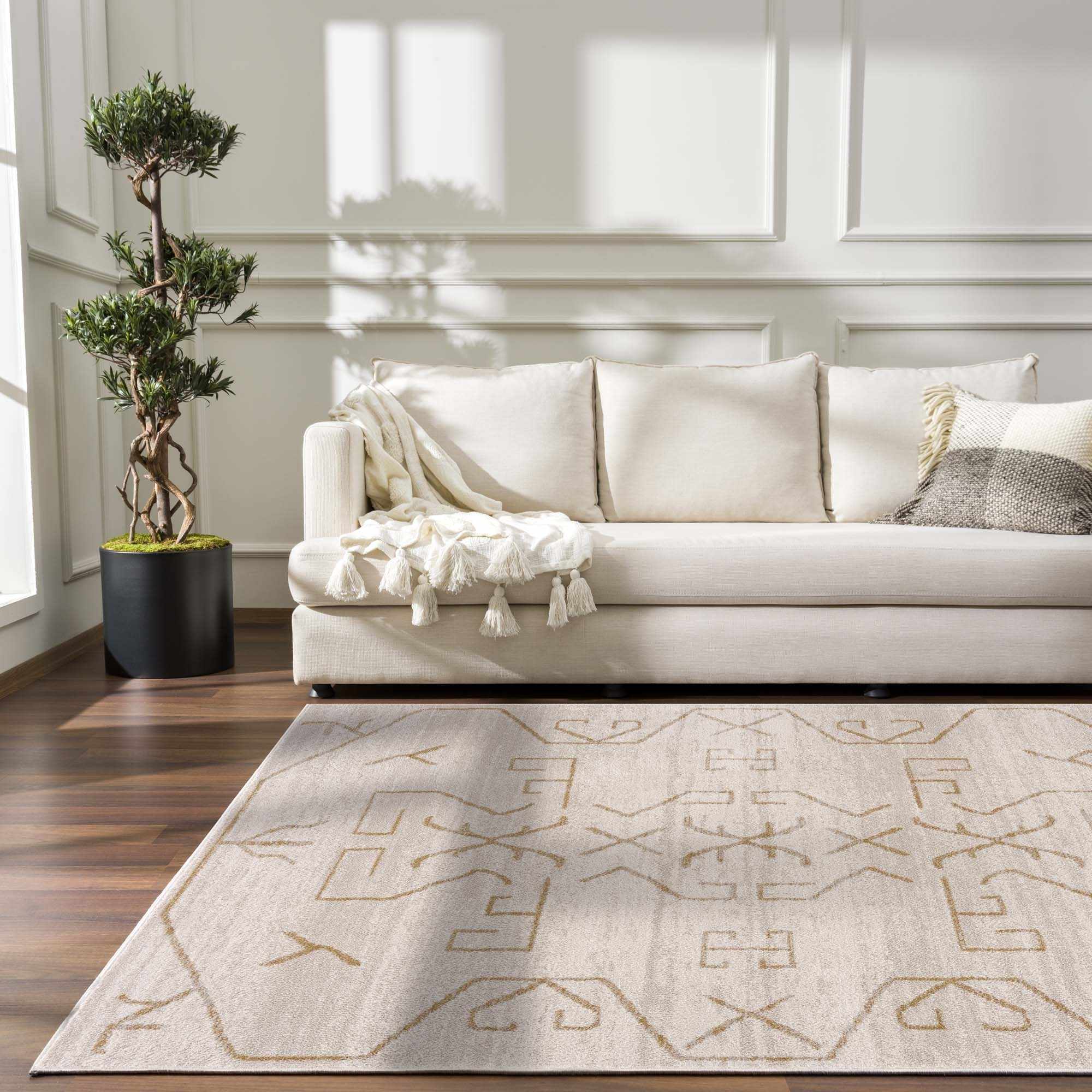 Light peach and Gold Tribal Design Contemporary Area Rug - Image 11