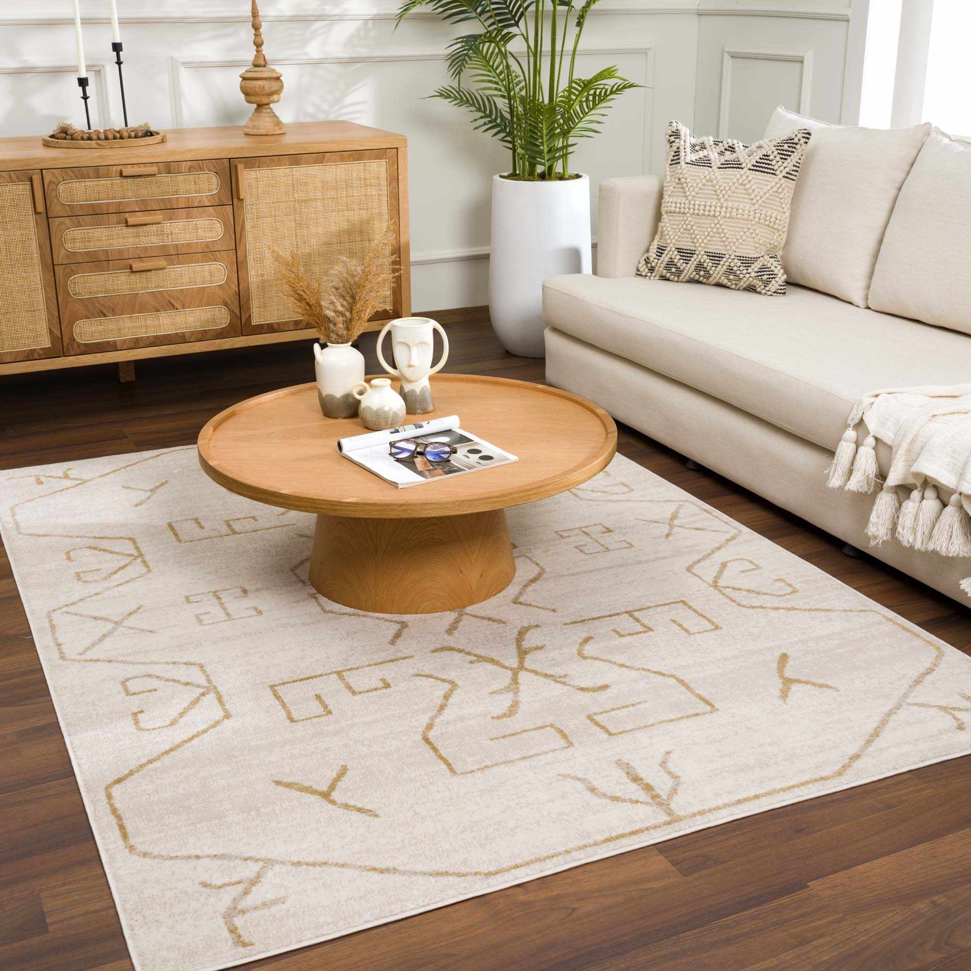 Light peach and Gold Tribal Design Contemporary Area Rug - Image 12
