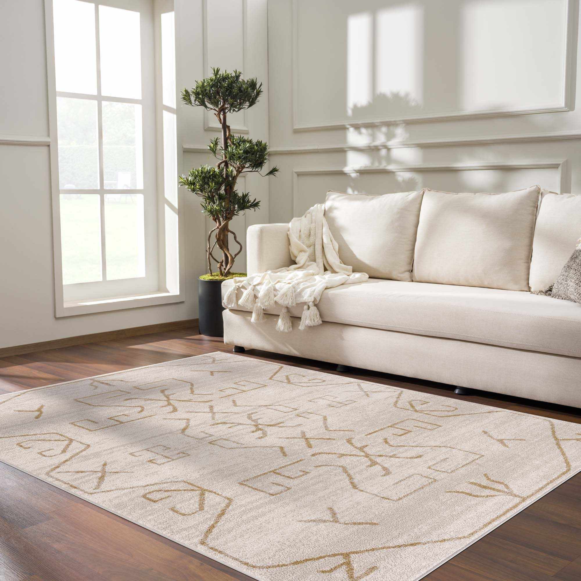 Light peach and Gold Tribal Design Contemporary Area Rug - Image 2