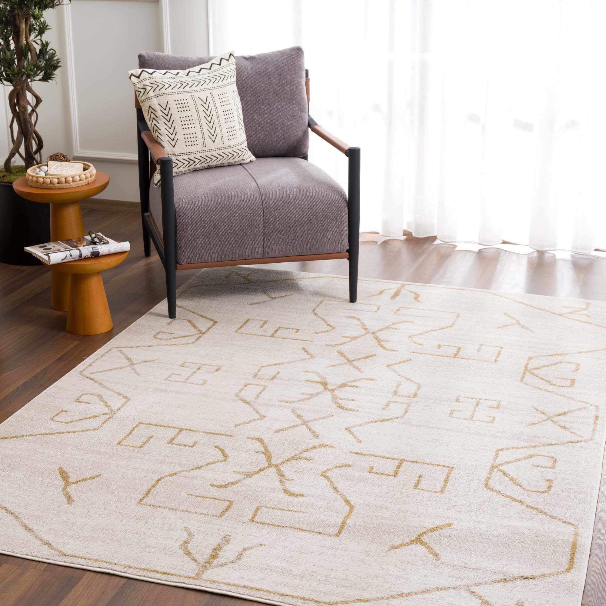 Light peach and Gold Tribal Design Contemporary Area Rug - Image 3