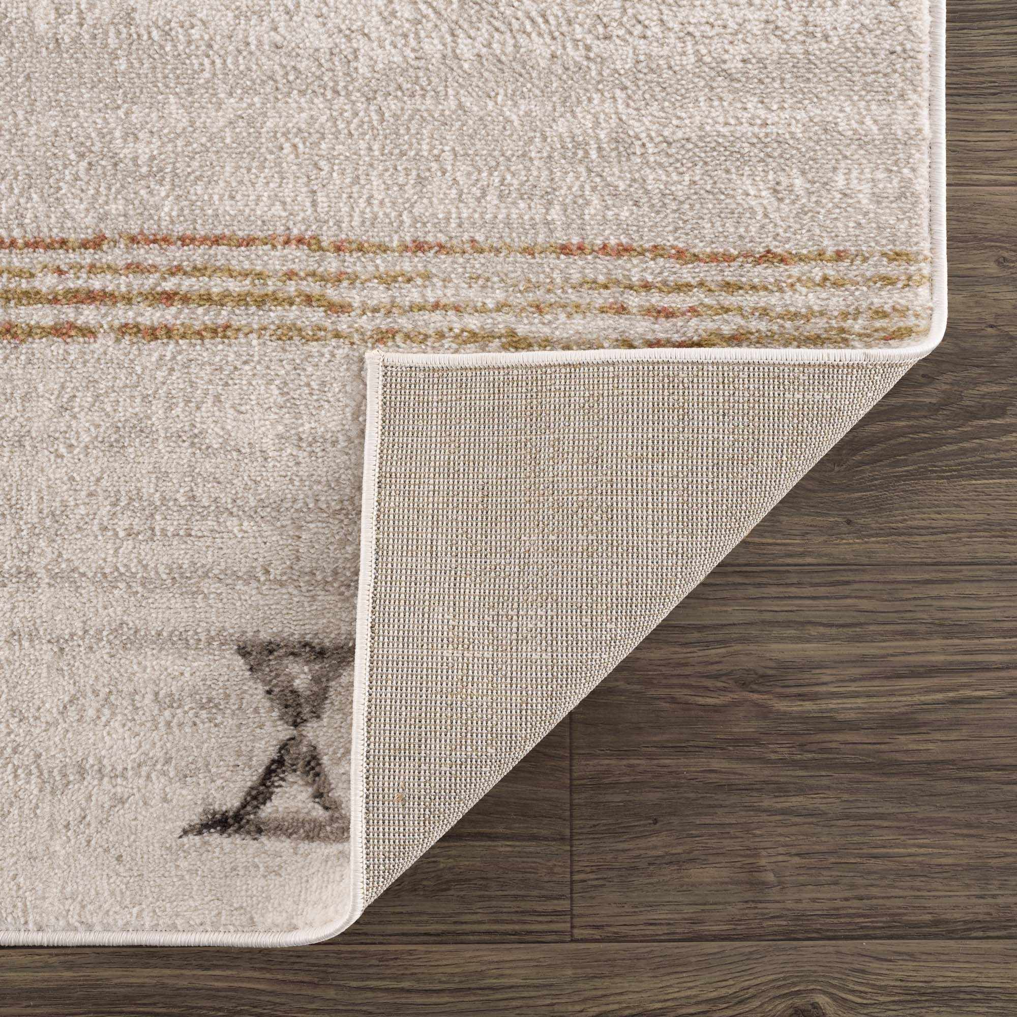 Light Peach, Gold and Charcoal Contemporary Tribal design Area Rug - Image 5