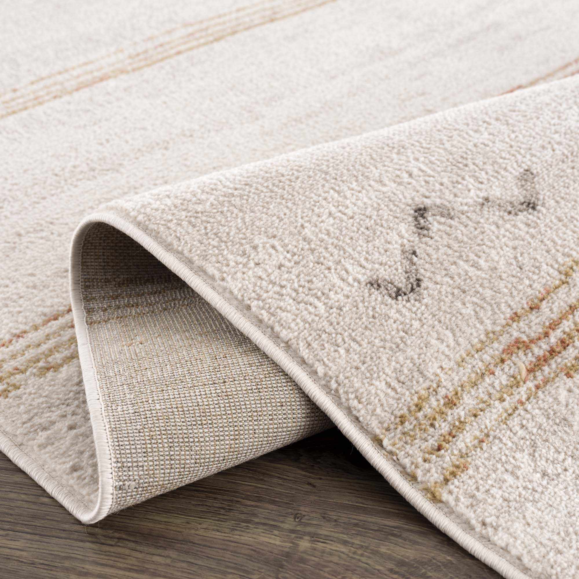 Light Peach, Gold and Charcoal Contemporary Tribal design Area Rug - Image 7