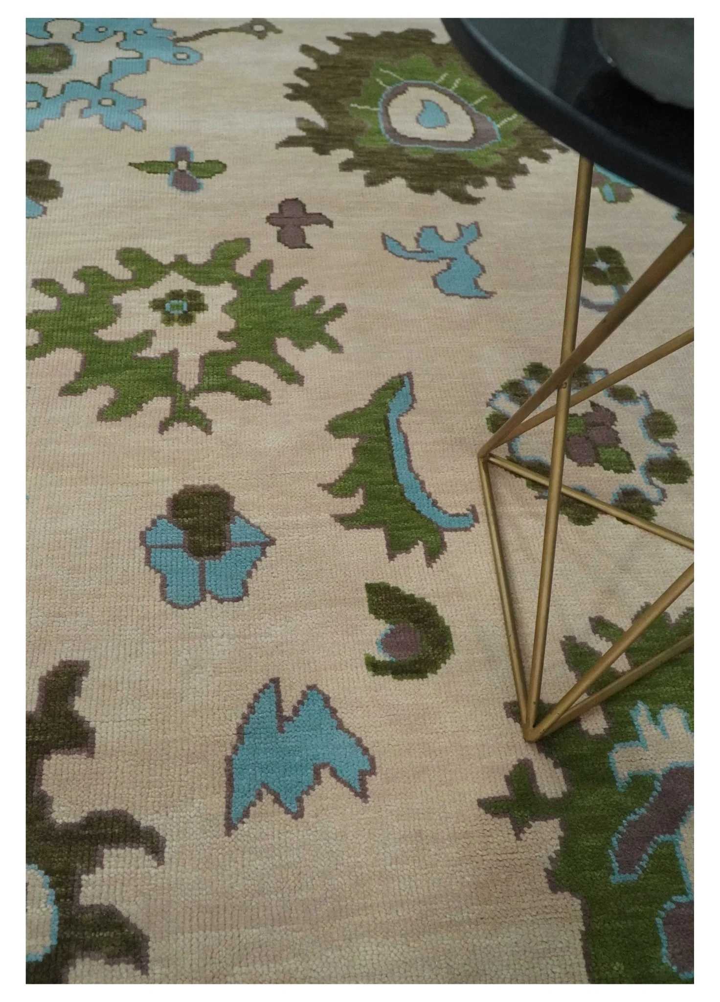 Light Peach, Green and Aqua Hand knotted Traditional Oushak Multi size wool Area Rug - Image 2
