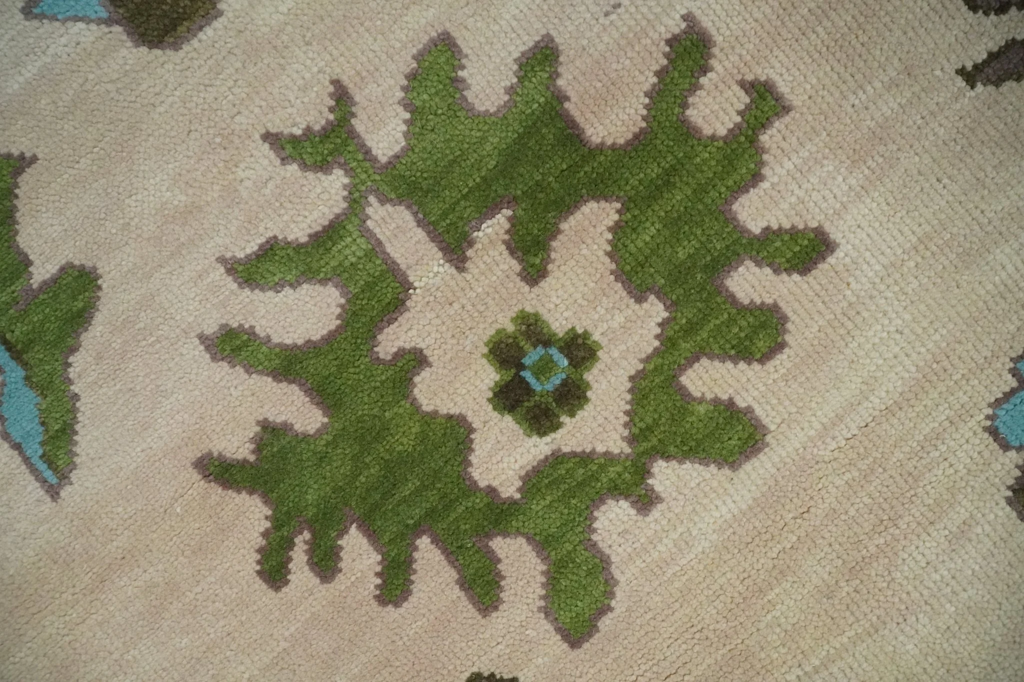 Light Peach, Green and Aqua Hand knotted Traditional Oushak Multi size wool Area Rug - Image 4