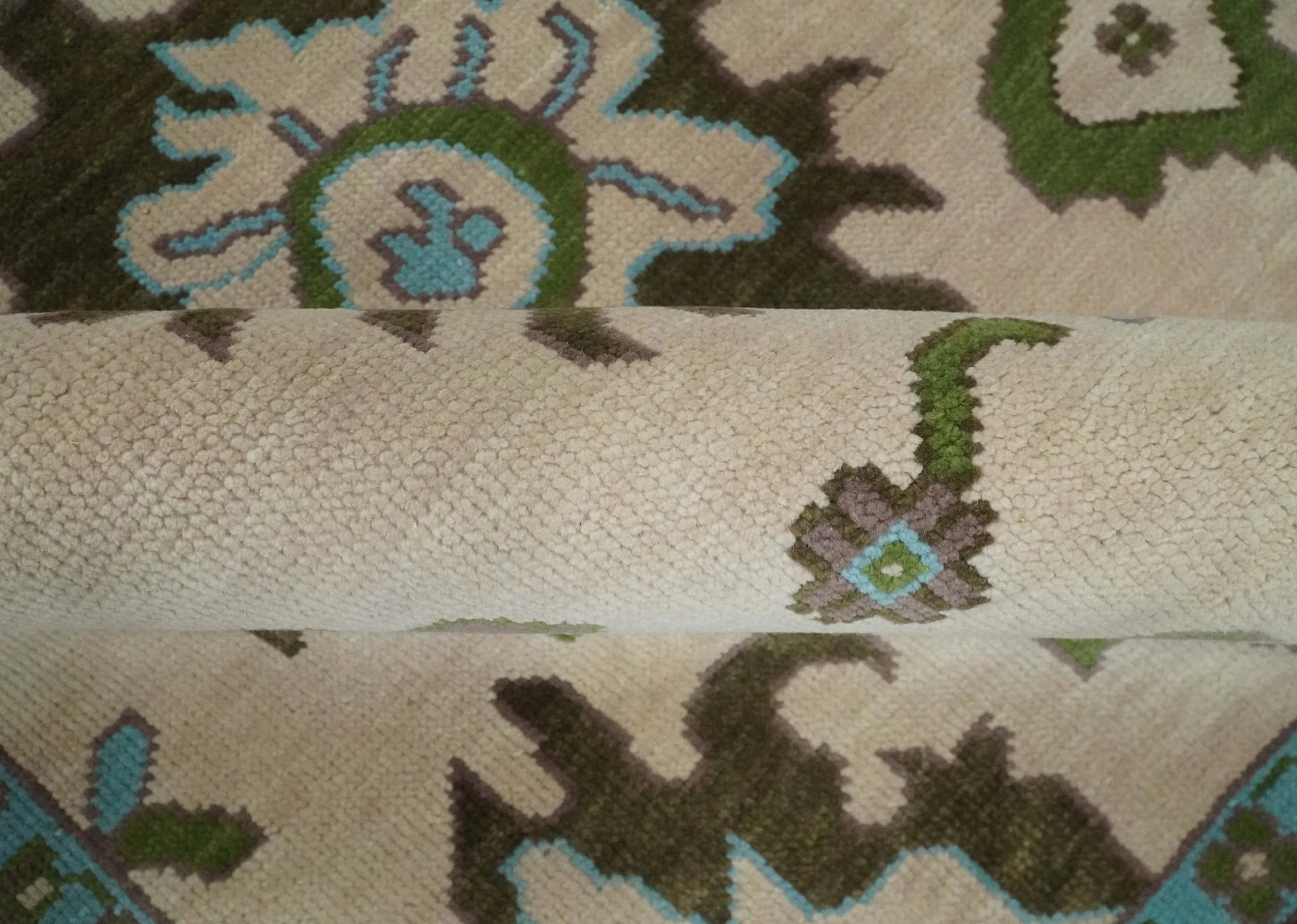 Light Peach, Green and Aqua Hand knotted Traditional Oushak Multi size wool Area Rug - Image 6