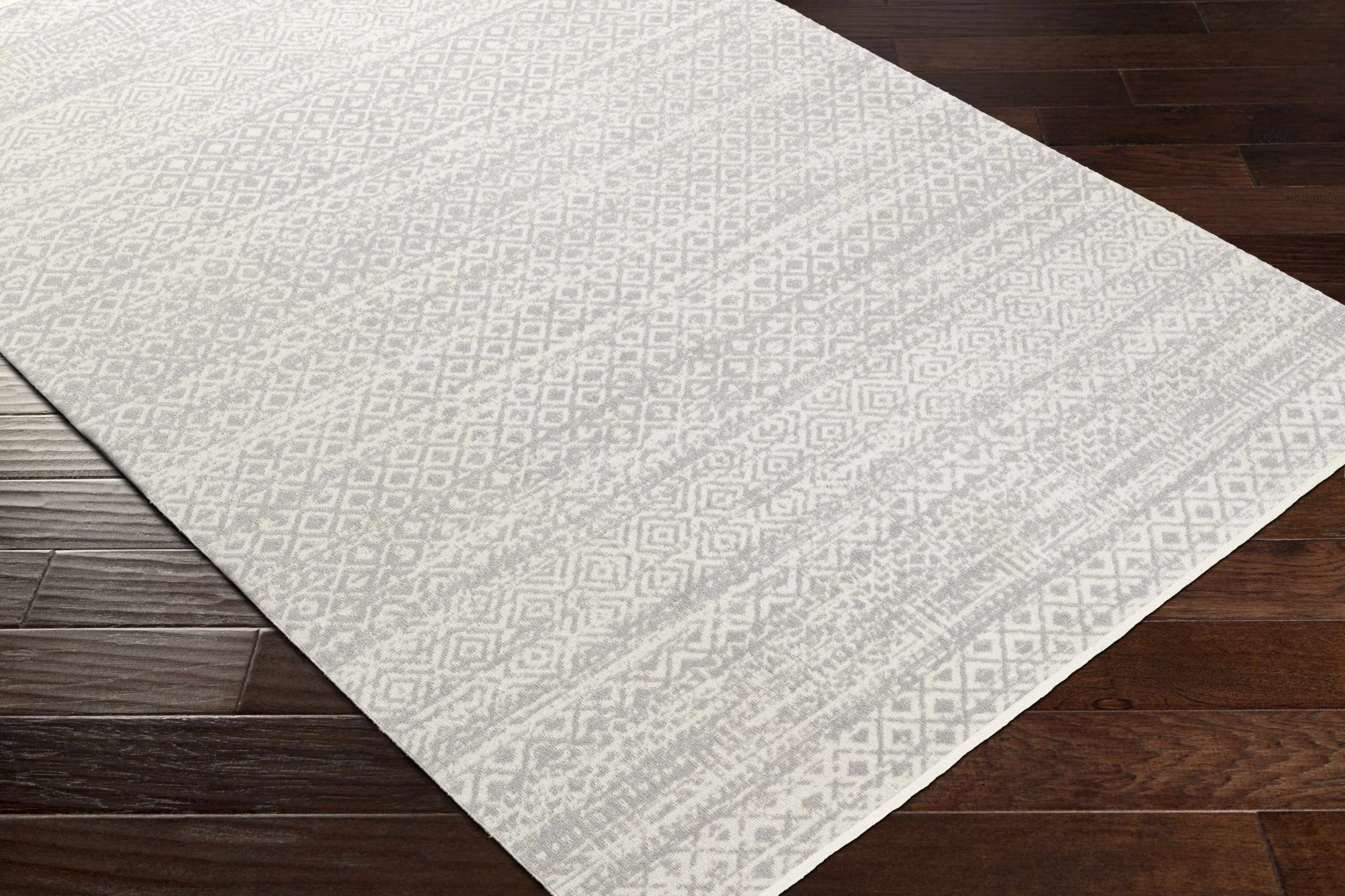 Light Silver and Beige Machine woven Traditional Moroccan Pattern Machine Washable Area Rug - Image 10