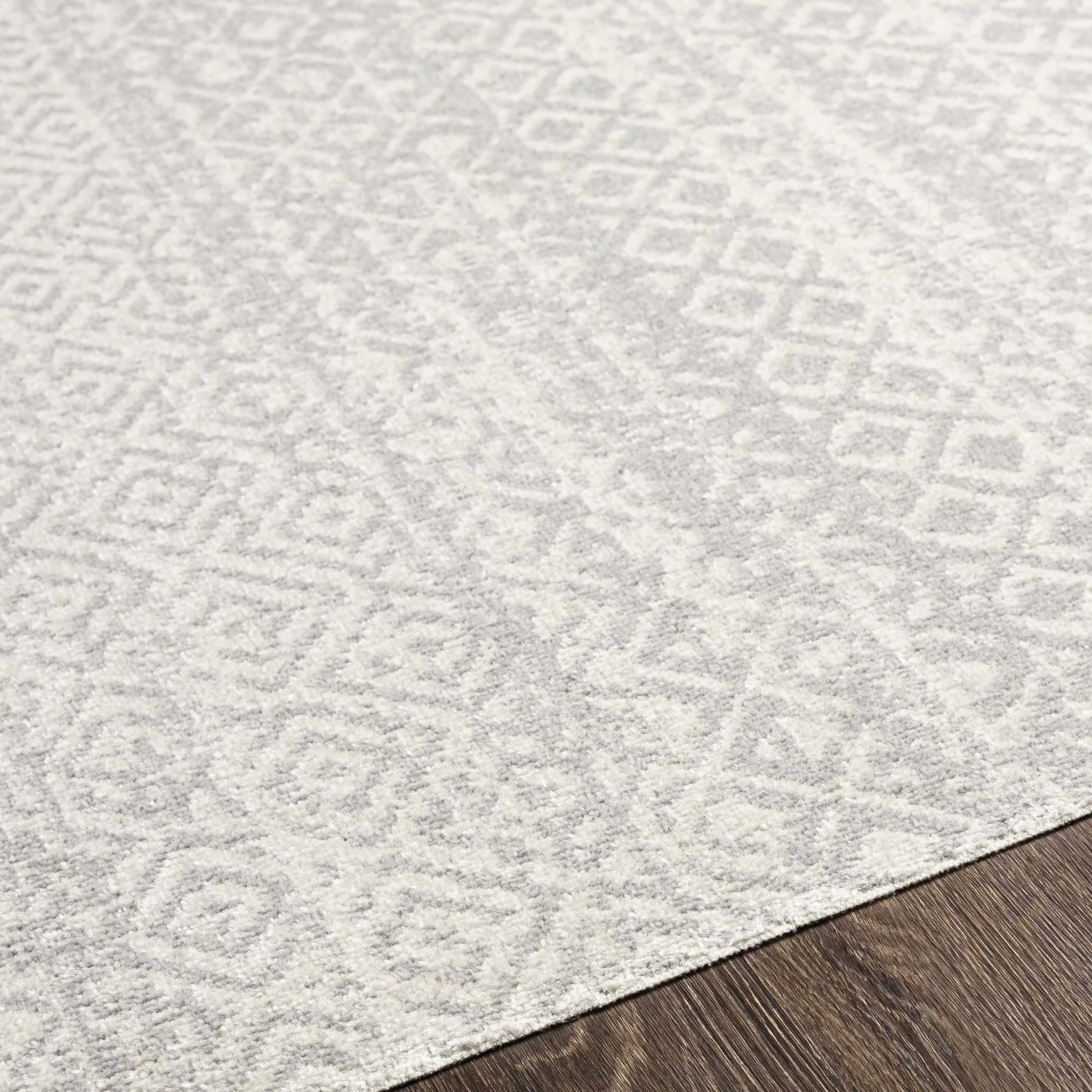 Light Silver and Beige Machine woven Traditional Moroccan Pattern Machine Washable Area Rug - Image 6
