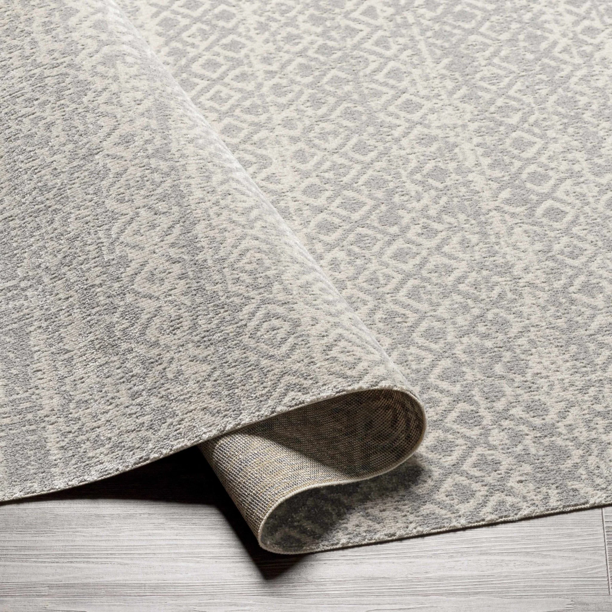 Light Silver and Beige Machine woven Traditional Moroccan Pattern Machine Washable Area Rug - Image 7